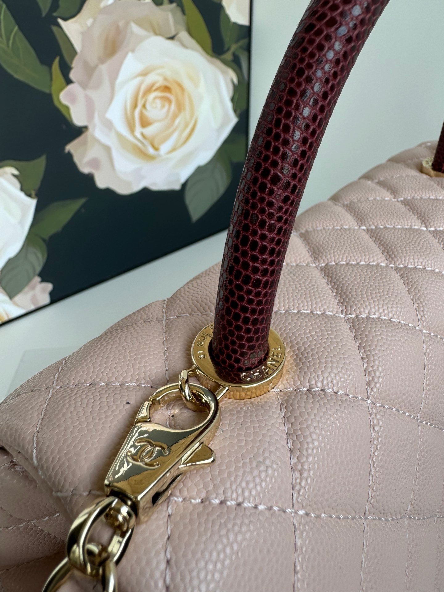 coco handle medium 29cm pastel pink red quilted caviar leather gold hardware mysite