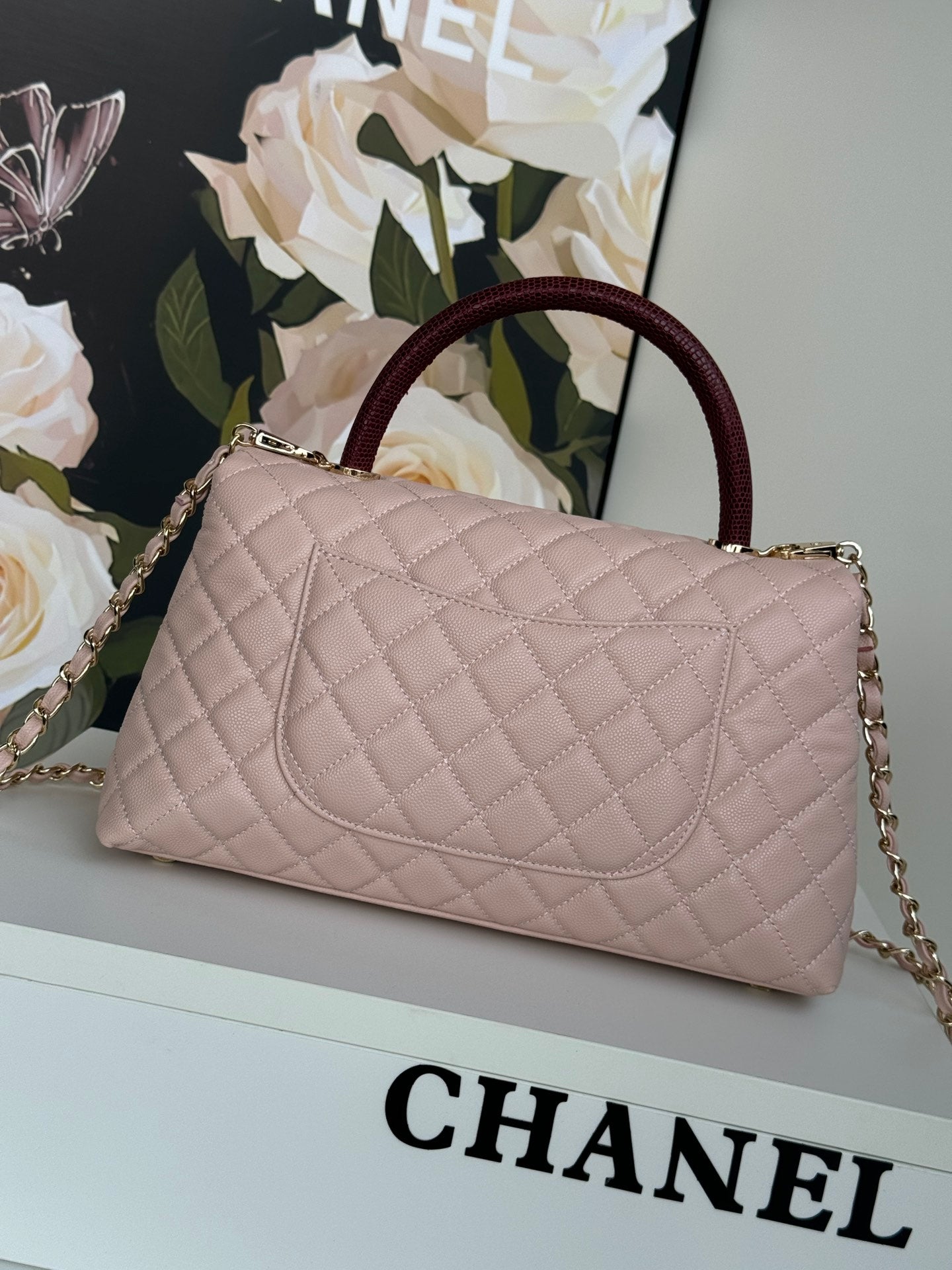 coco handle medium 29cm pastel pink red quilted caviar leather gold hardware mysite