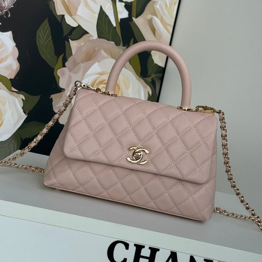 coco handle flap bag 24cm pastel pink quilted caviar leather mysite
