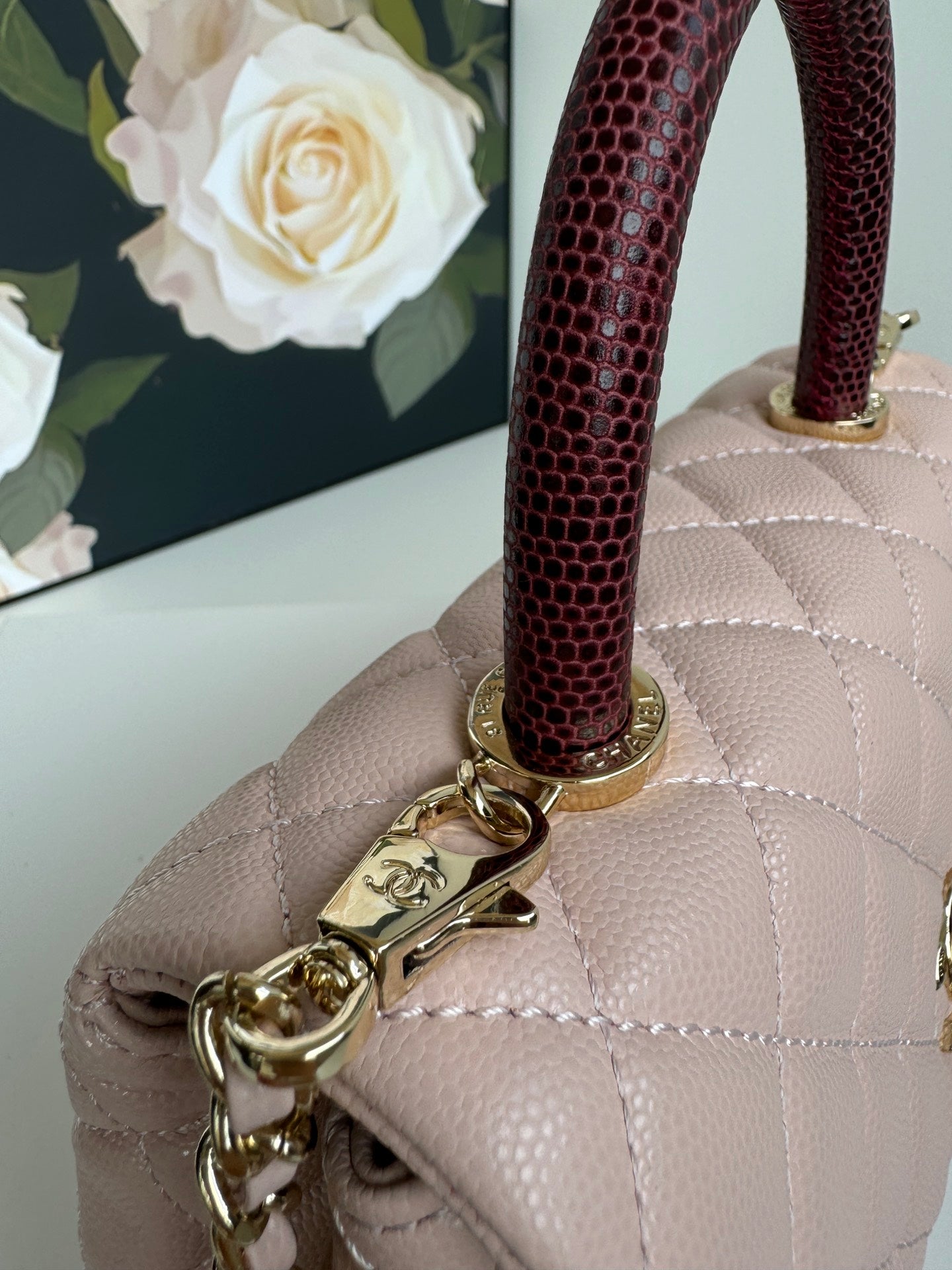 coco handle flap bag 24cm pastel pink red quilted caviar leather mysite