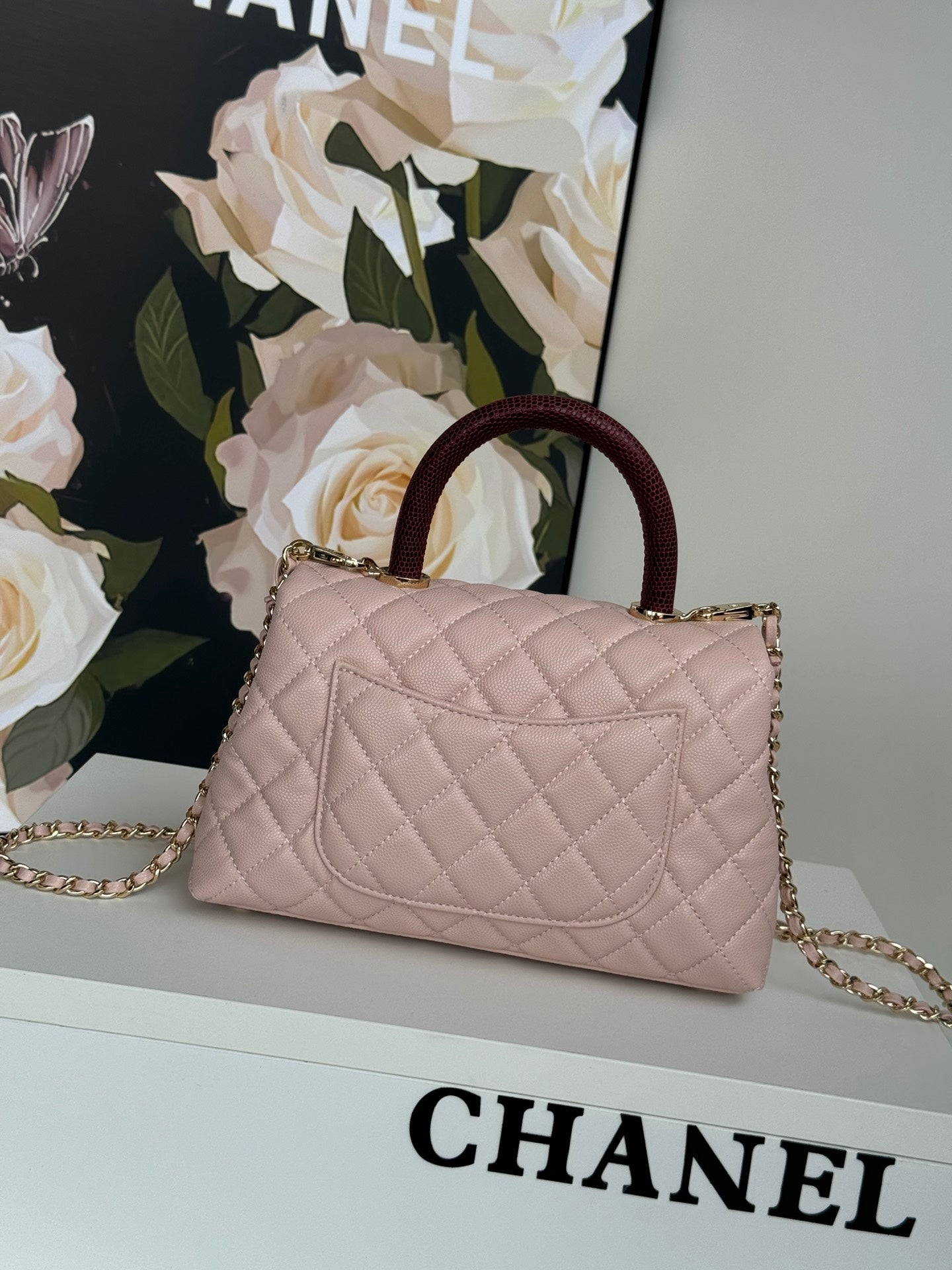 coco handle flap bag 24cm pastel pink red quilted caviar leather mysite