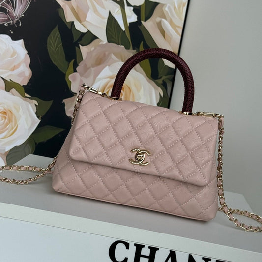 coco handle flap bag 24cm pastel pink red quilted caviar leather mysite