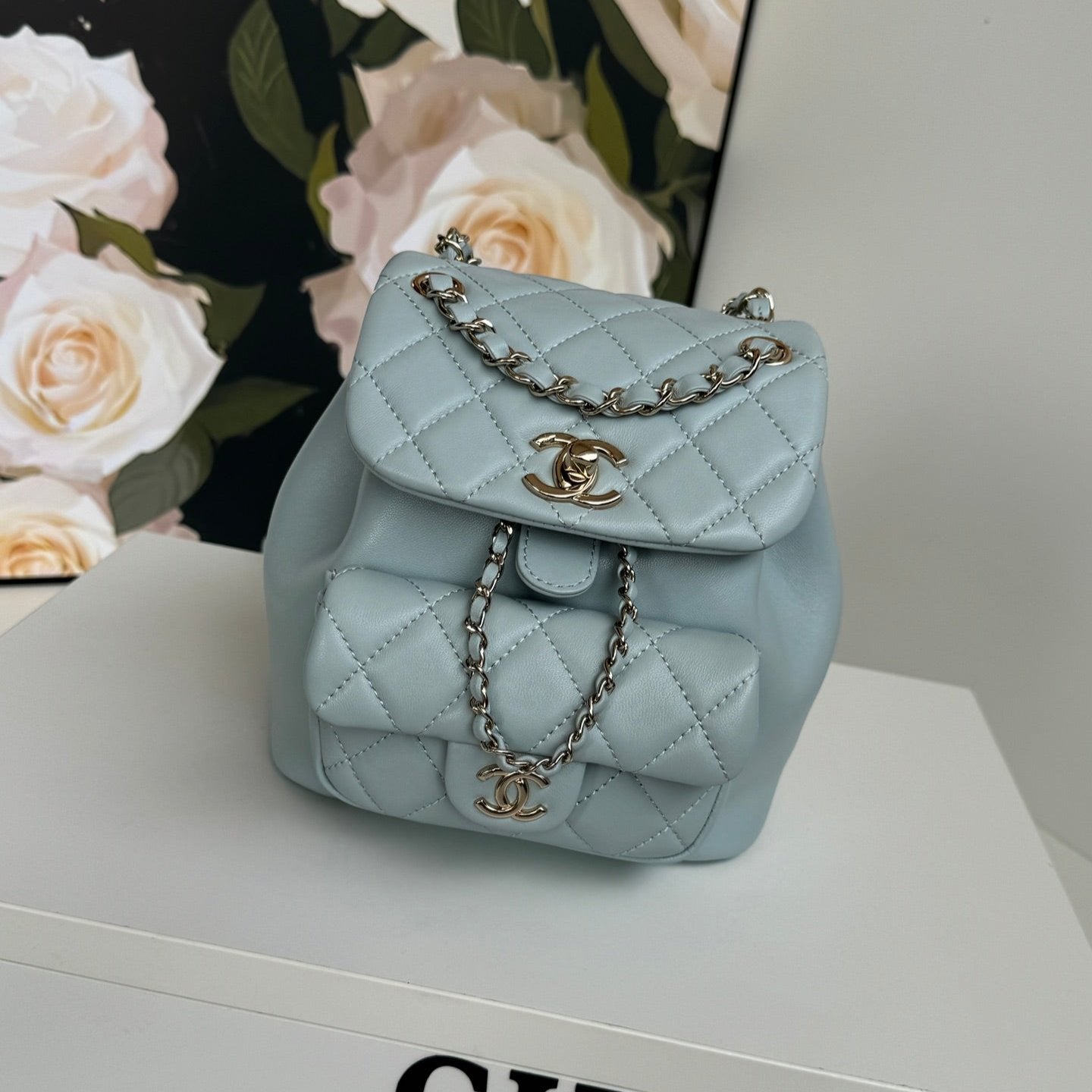 duma backpack 18cm turquoise blue lambskin light gold hardware mysite