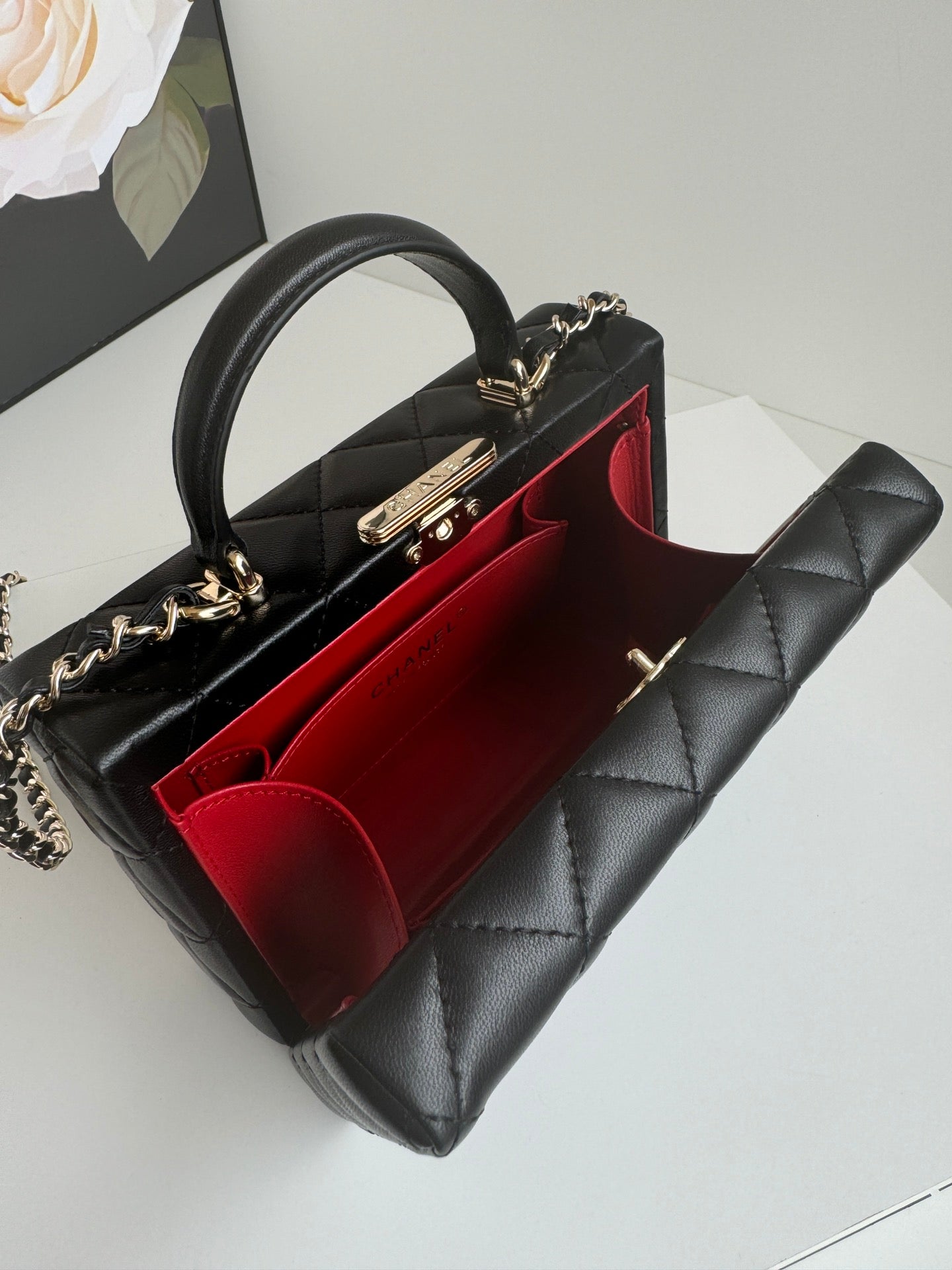 SMALL BOX BAG 18 IN BLACK LAMBSKIN GOLD HARDWARE mysite