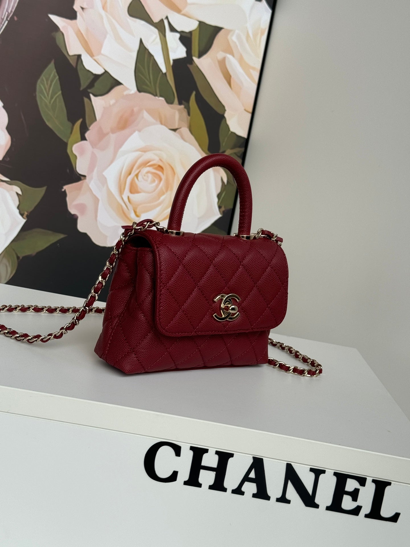 CC 24K Coco Handle Nano 14.5cm Burgundy Grained Calfskin Gold Hardware mysite