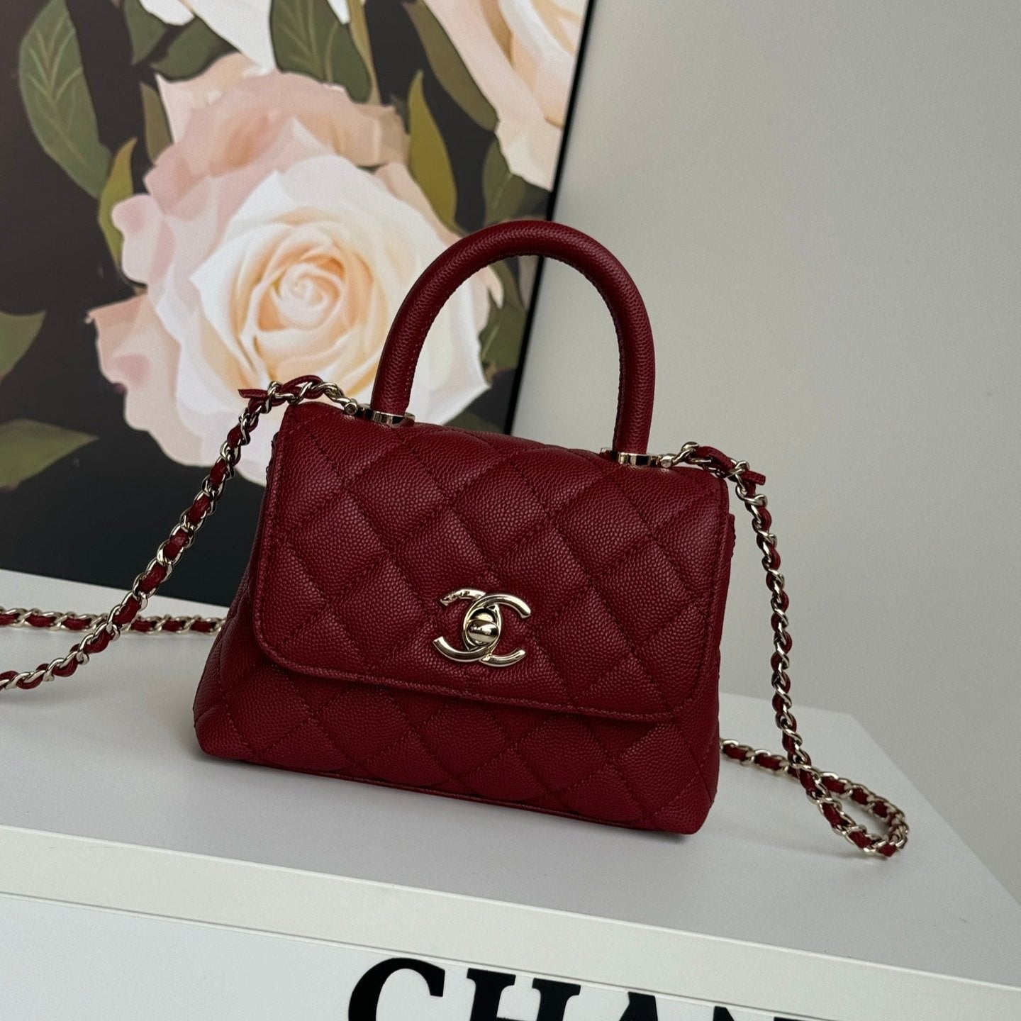 CC 24K Coco Handle Nano 14.5cm Burgundy Grained Calfskin Gold Hardware mysite