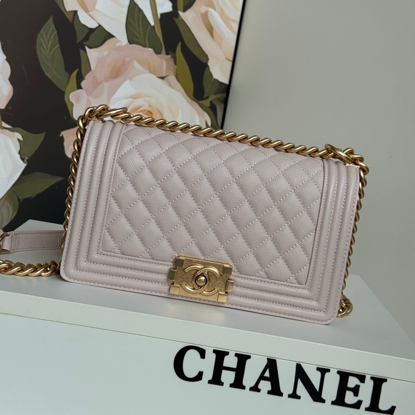 BOY BAG MEDIUM 25 IN PINK NUDE CALFSKIN WITH GOLD HARDWARE mysite