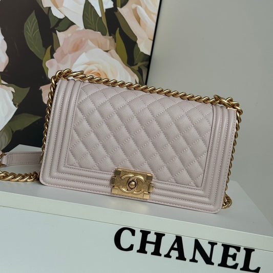 BOY BAG MEDIUM 25 IN PINK NUDE CALFSKIN WITH GOLD HARDWARE mysite