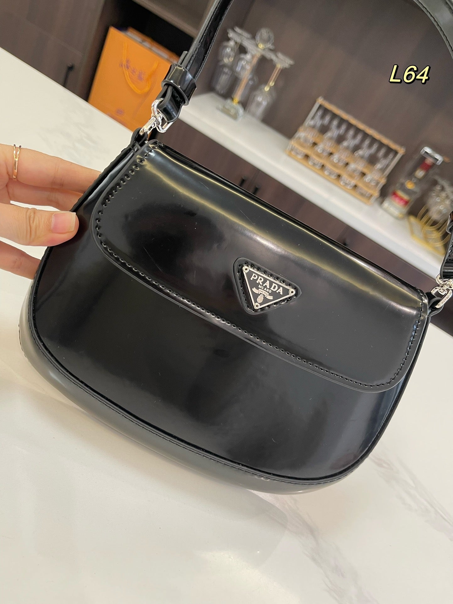 PRA 25 CLEO FLAP SHOULDER BAG IN BLACK BRUSHED LEATHER mysite