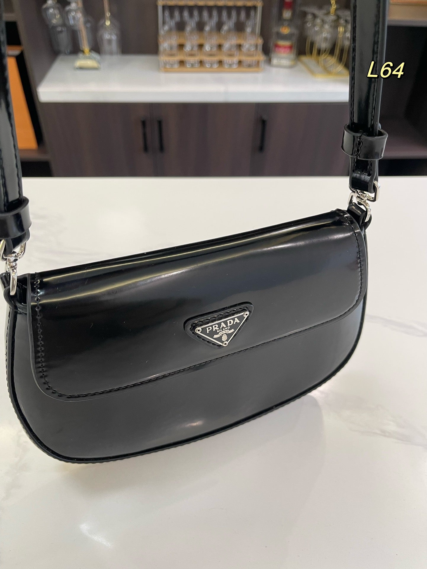 PRA 25 CLEO FLAP SHOULDER BAG IN BLACK BRUSHED LEATHER mysite