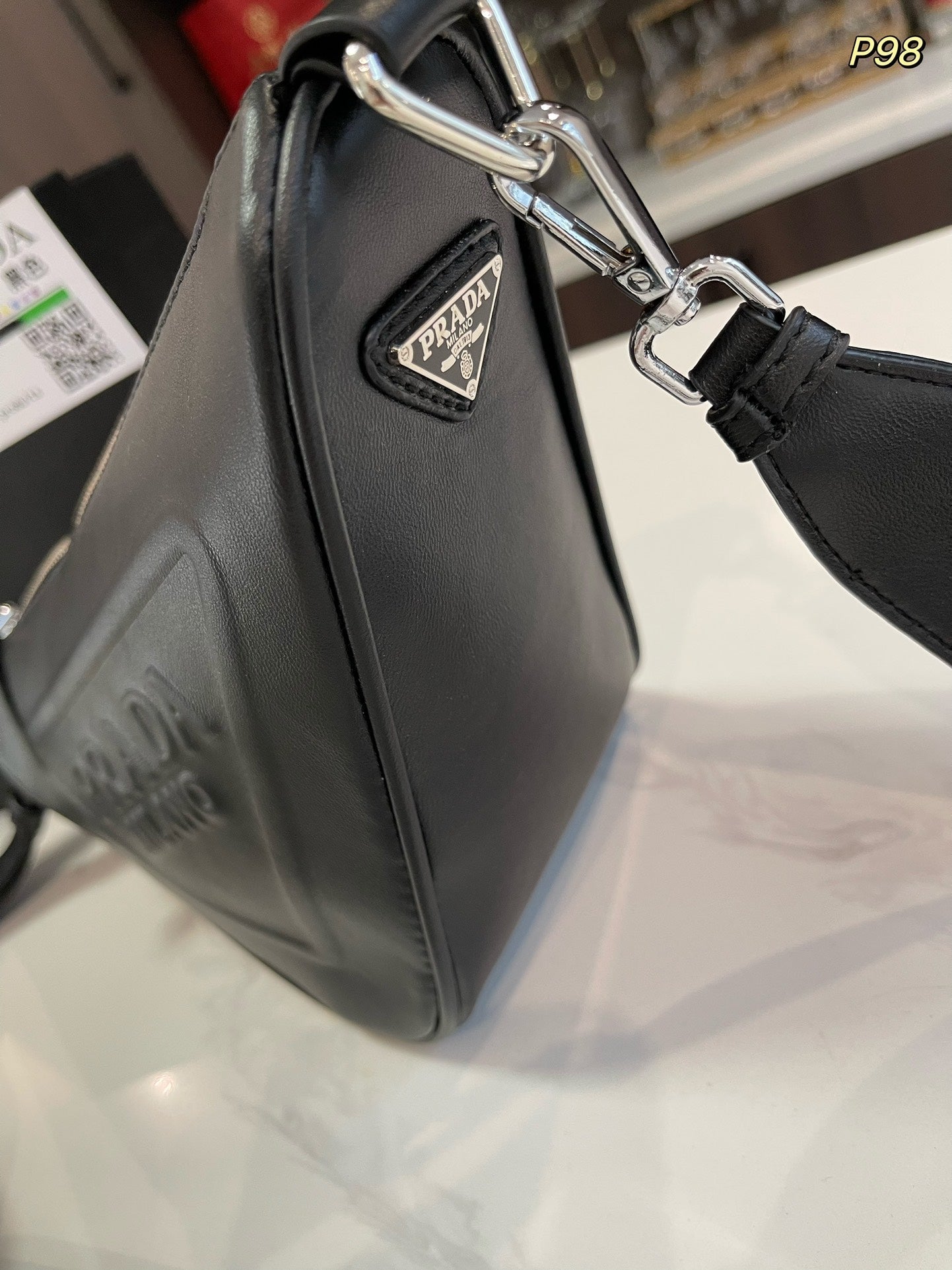 PRA TRIANGLE 27 SHOULDER BAG IN BLACK CALFSKIN WITH STRAP mysite