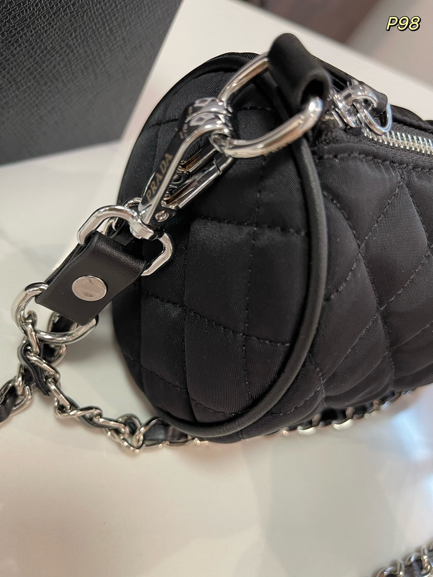 PRA CYLINDRICAL 20 BAG IN BLACK RE-NYLON SILVER HARDWARE mysite