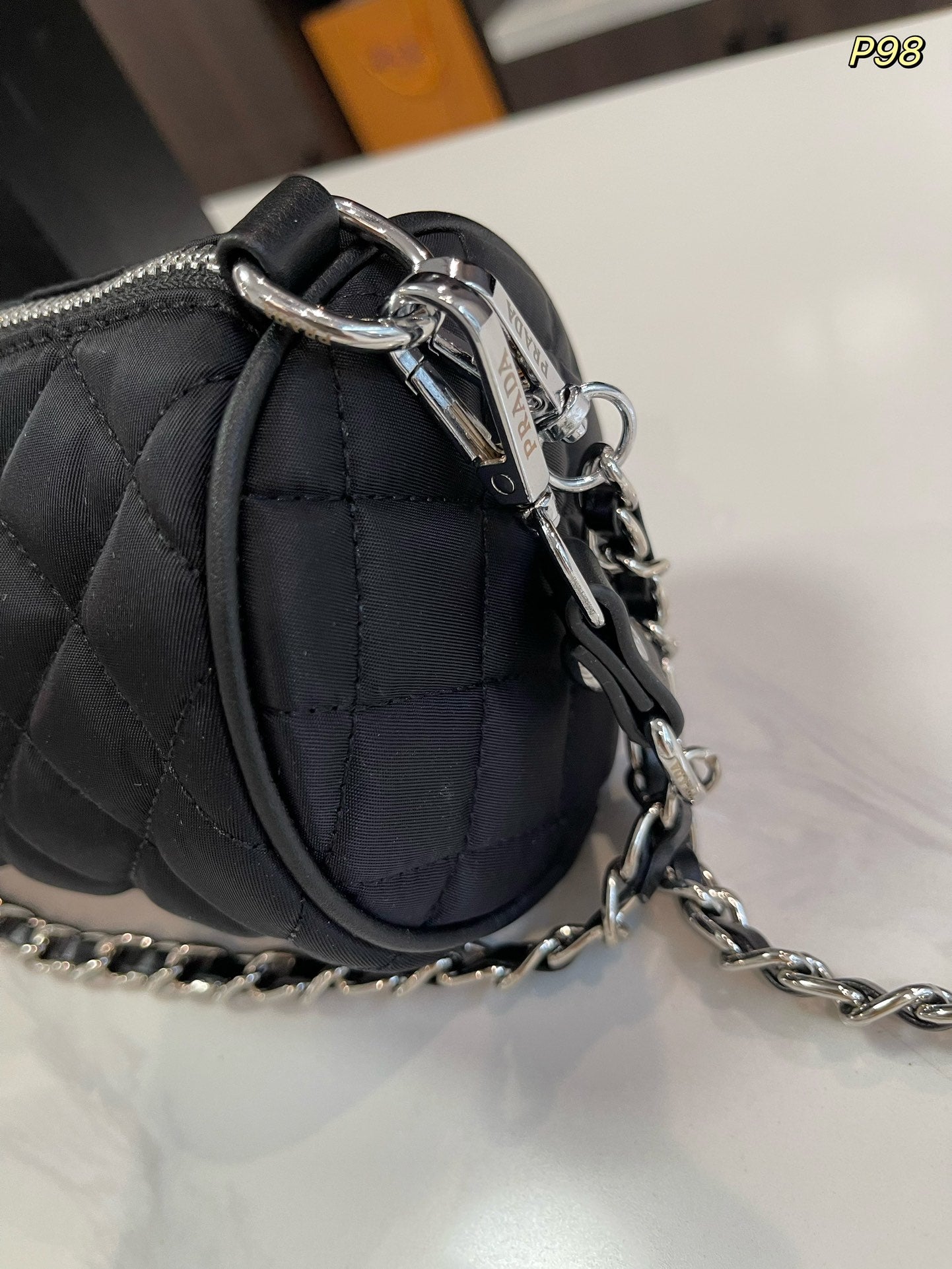 PRA CYLINDRICAL 20 BAG IN BLACK RE-NYLON SILVER HARDWARE mysite