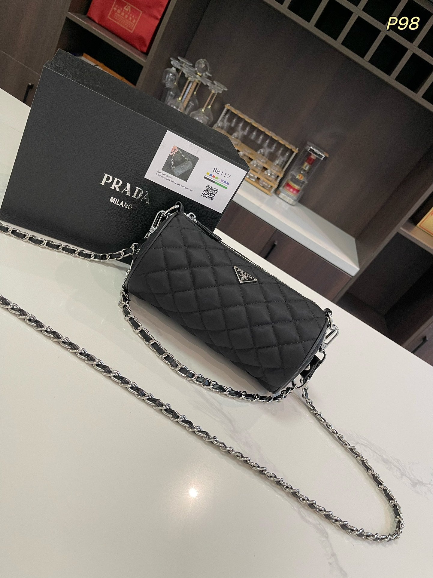 PRA CYLINDRICAL 20 BAG IN BLACK RE-NYLON SILVER HARDWARE mysite