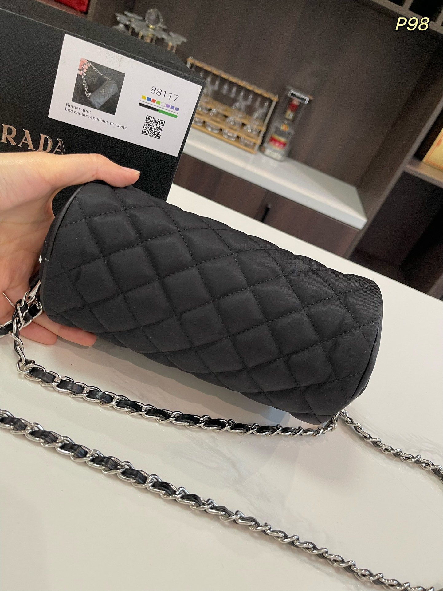 PRA CYLINDRICAL 20 BAG IN BLACK RE-NYLON SILVER HARDWARE mysite