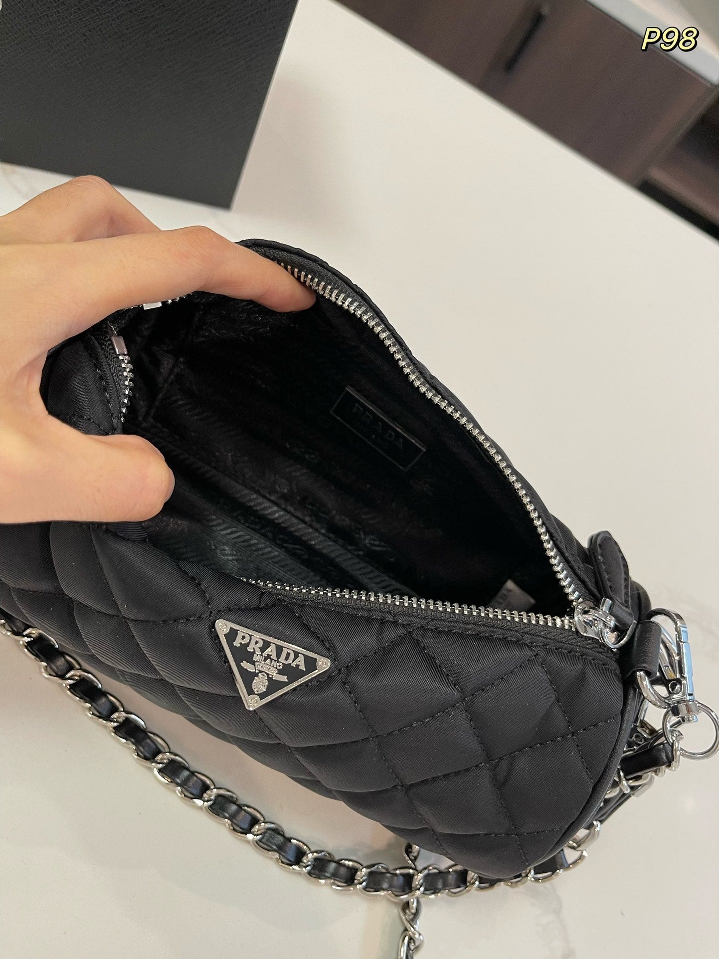 PRA CYLINDRICAL 20 BAG IN BLACK RE-NYLON SILVER HARDWARE mysite