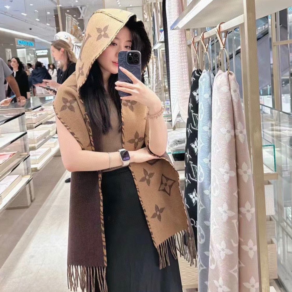 SCARF 196 CM IN COFFEE BROWN LAMBSWOOL AND CASHMERE 393080 mysite