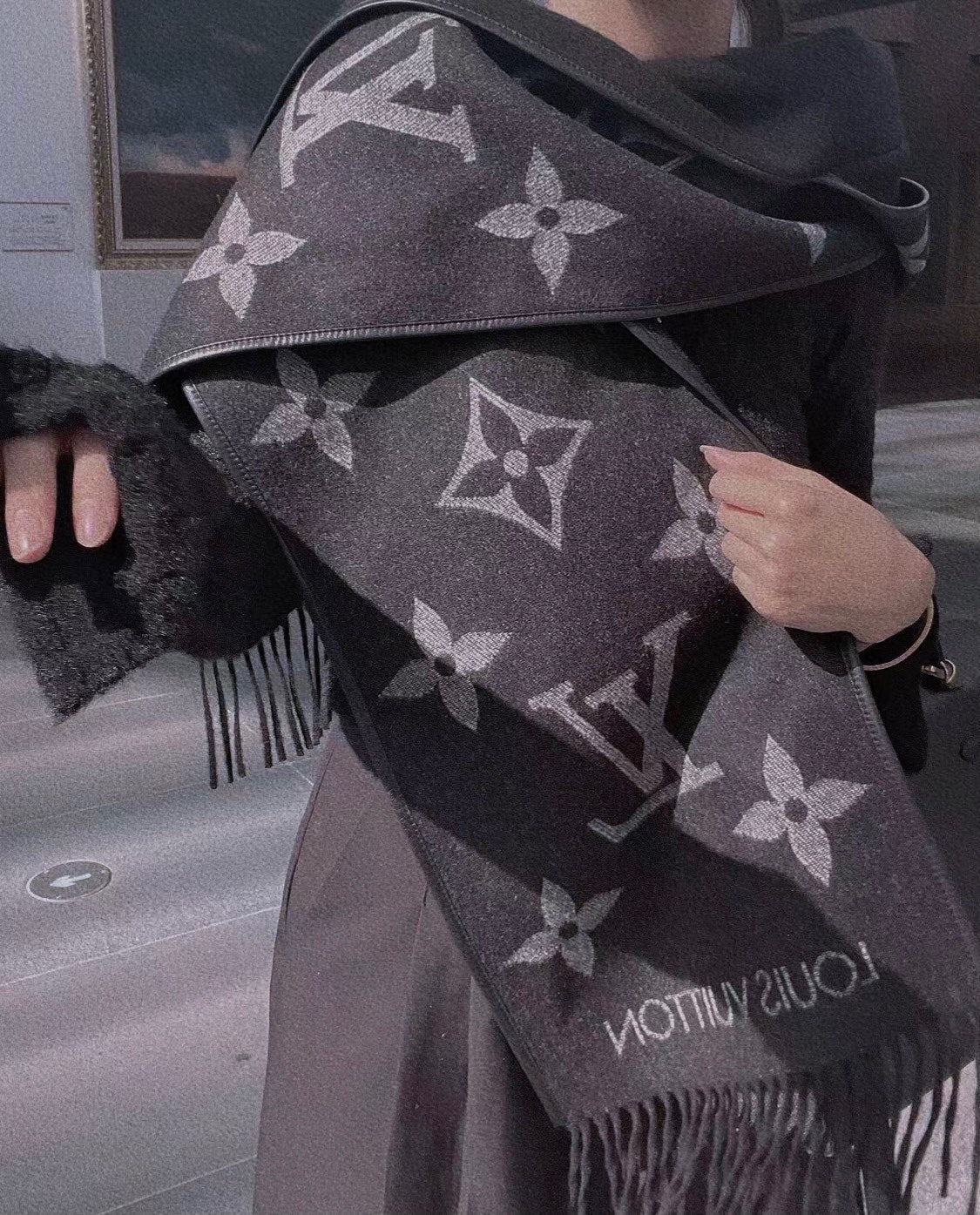 SCARF 196 CM IN BLACK MIX WHITE LAMBSWOOL AND CASHMERE 393081 mysite