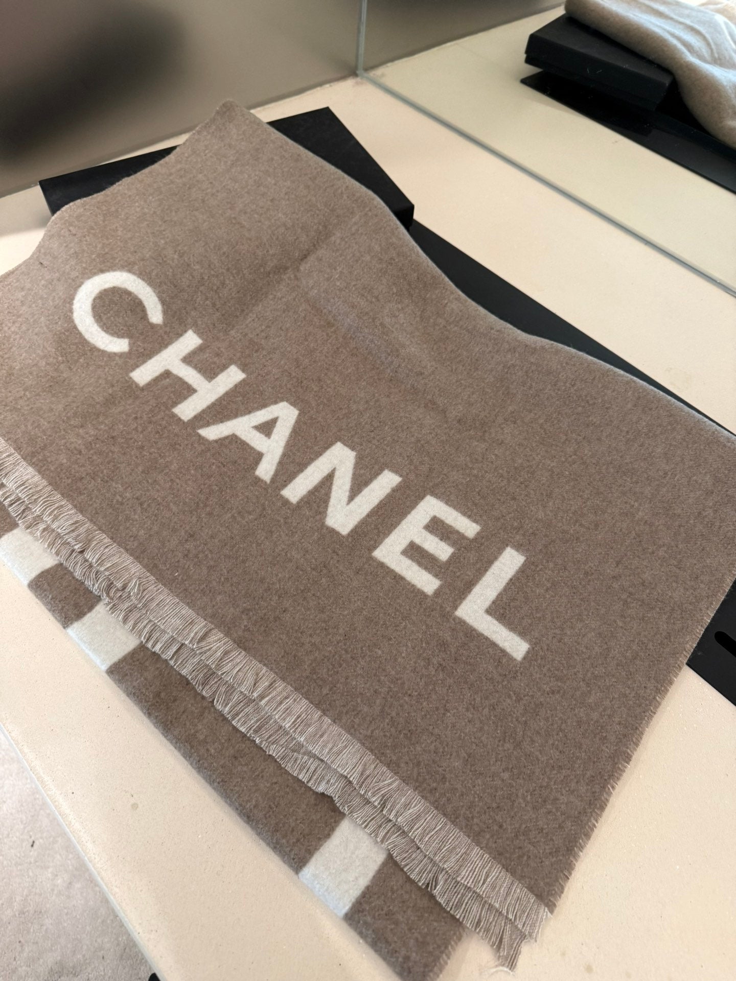 SCARF 200 CM IN MEDIUM BROWN MIX WHITE CASHMERE AND WOOL 401298 mysite