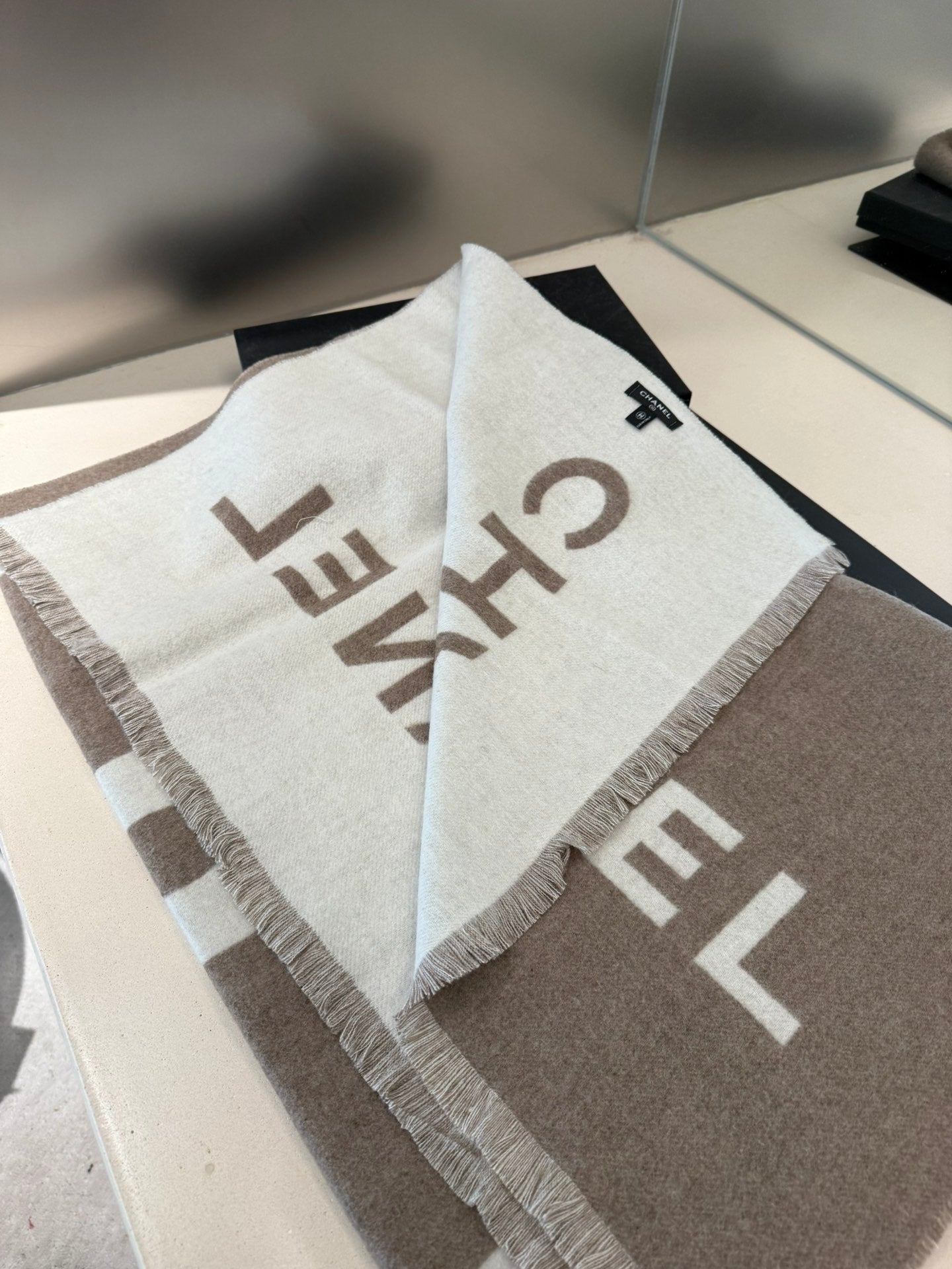 SCARF 200 CM IN MEDIUM BROWN MIX WHITE CASHMERE AND WOOL 401298 mysite