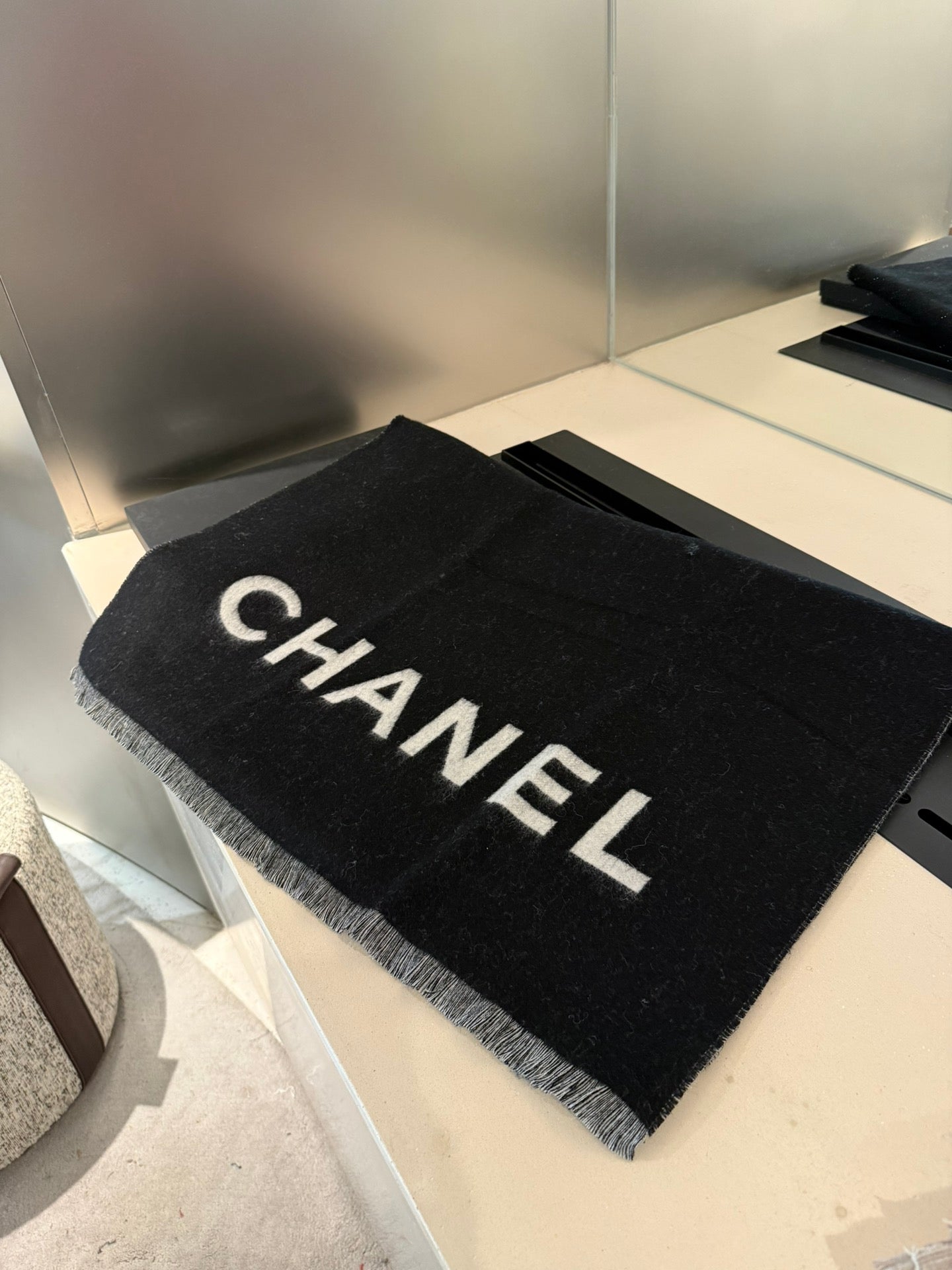 SCARF 200 CM IN BLACK MIX WHITE CASHMERE AND WOOL 401299 mysite