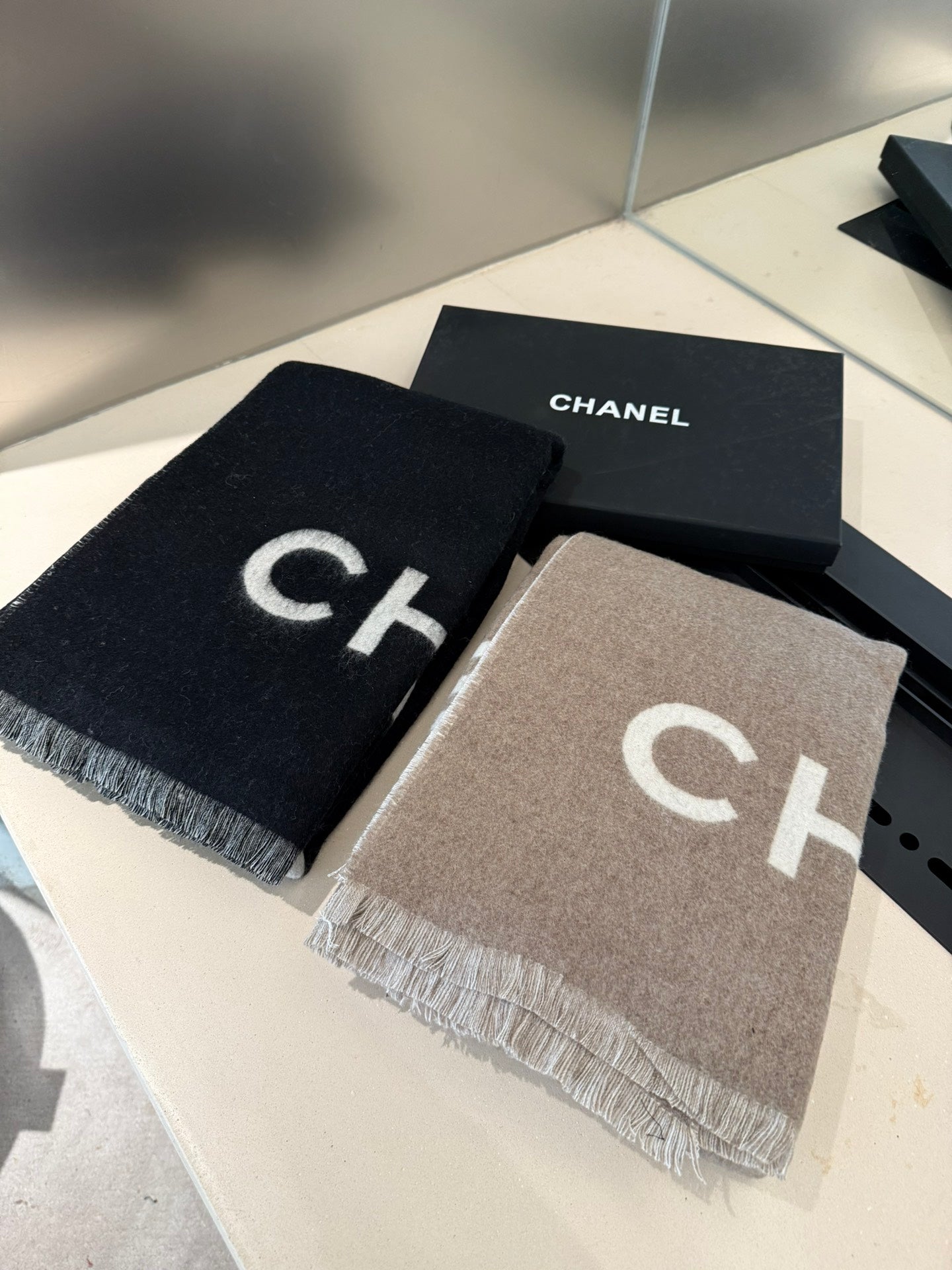 SCARF 200 CM IN BLACK MIX WHITE CASHMERE AND WOOL 401299 mysite