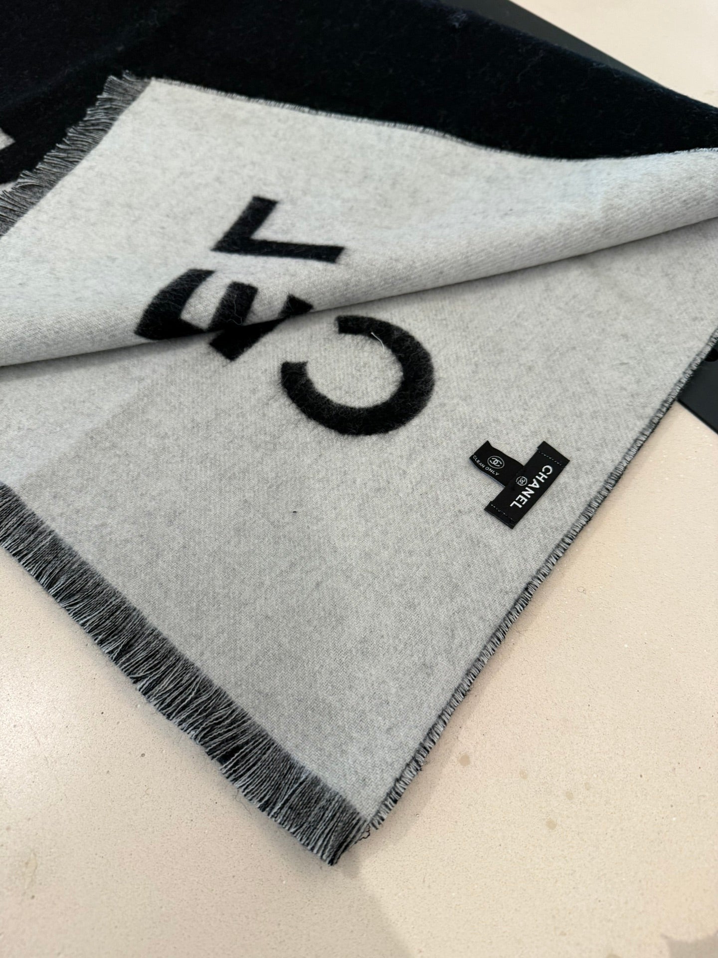 SCARF 200 CM IN BLACK MIX WHITE CASHMERE AND WOOL 401299 mysite