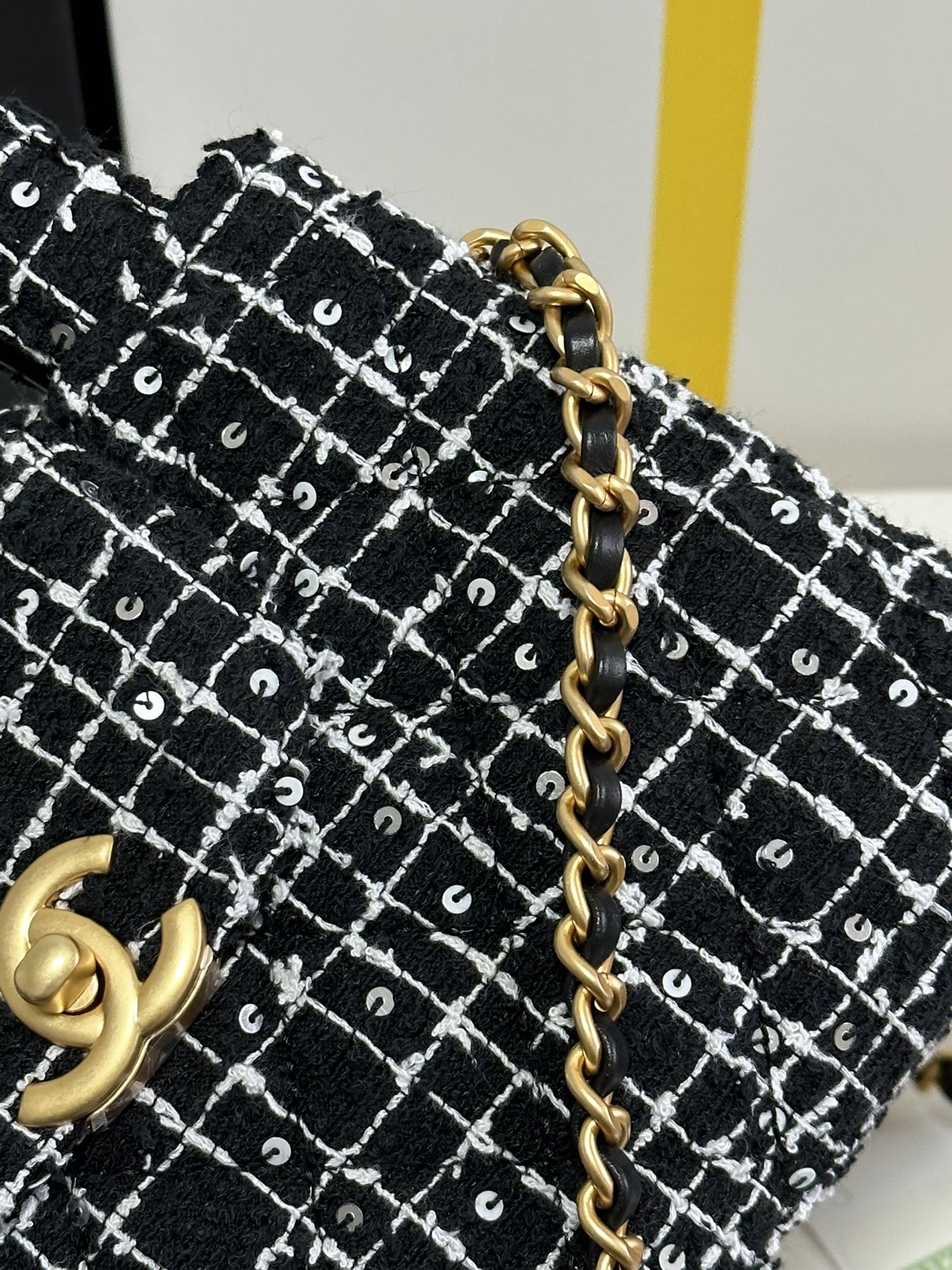 KELLY SHOPPING BAG 19 IN BLACK MIX WHITE TWEED GOLD HARDWARE mysite