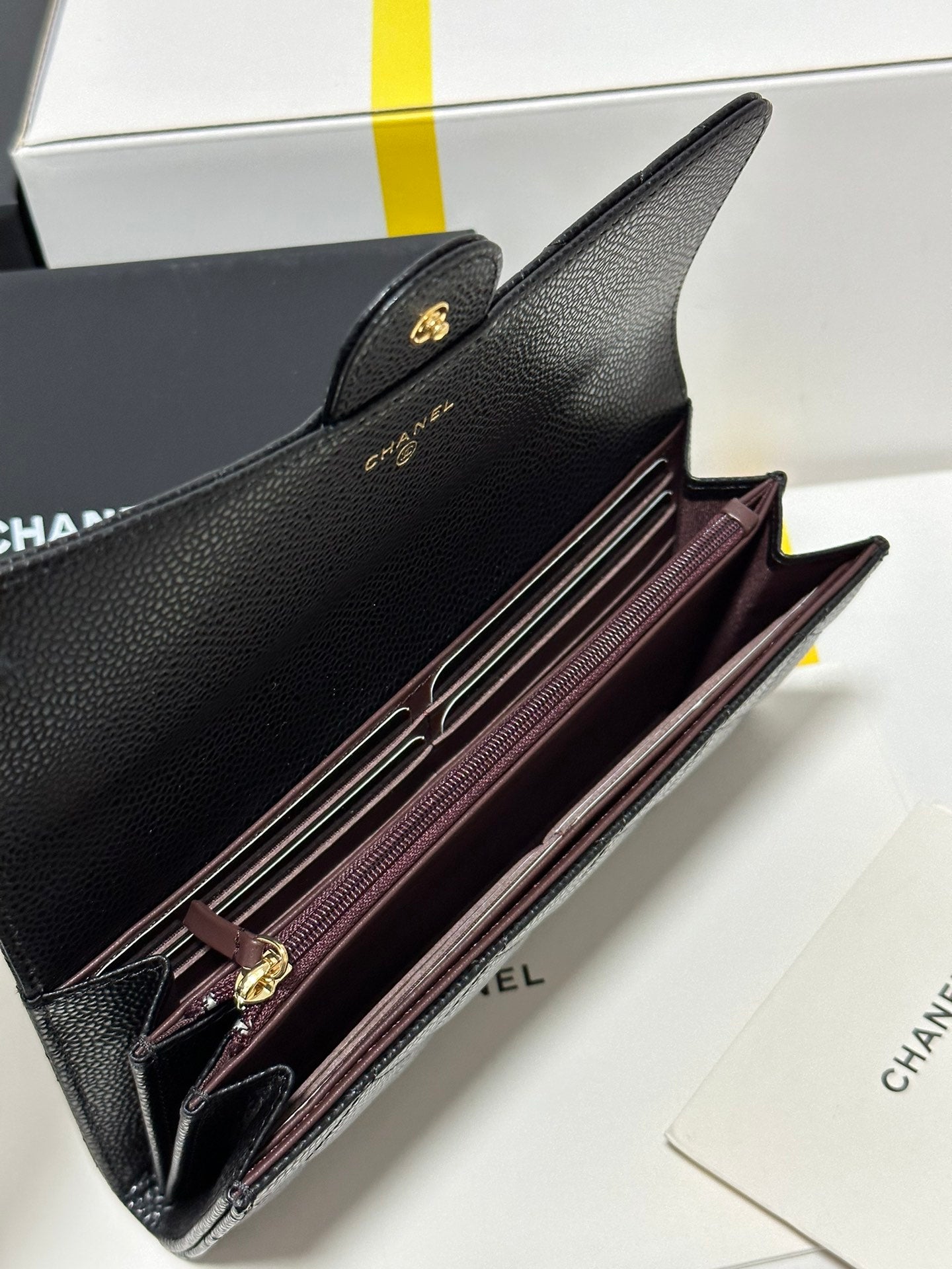 CC Classic Long Flap Wallet Black Quilted Caviar Gold Buckle 243676 mysite
