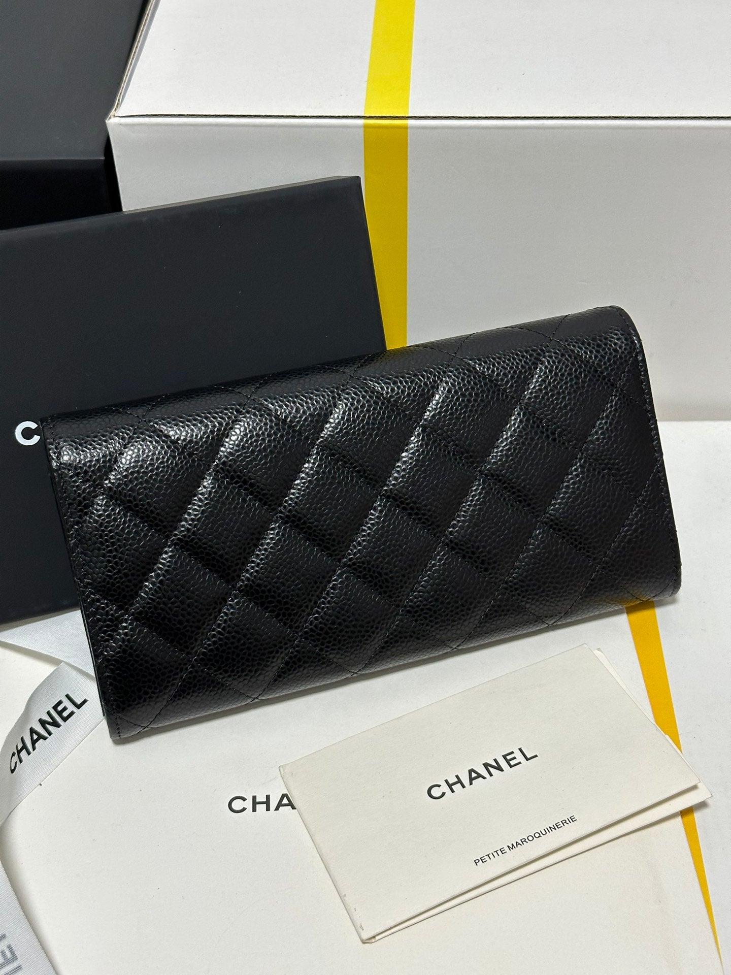 CC Classic Long Flap Wallet Black Quilted Caviar Gold Buckle 243676 mysite