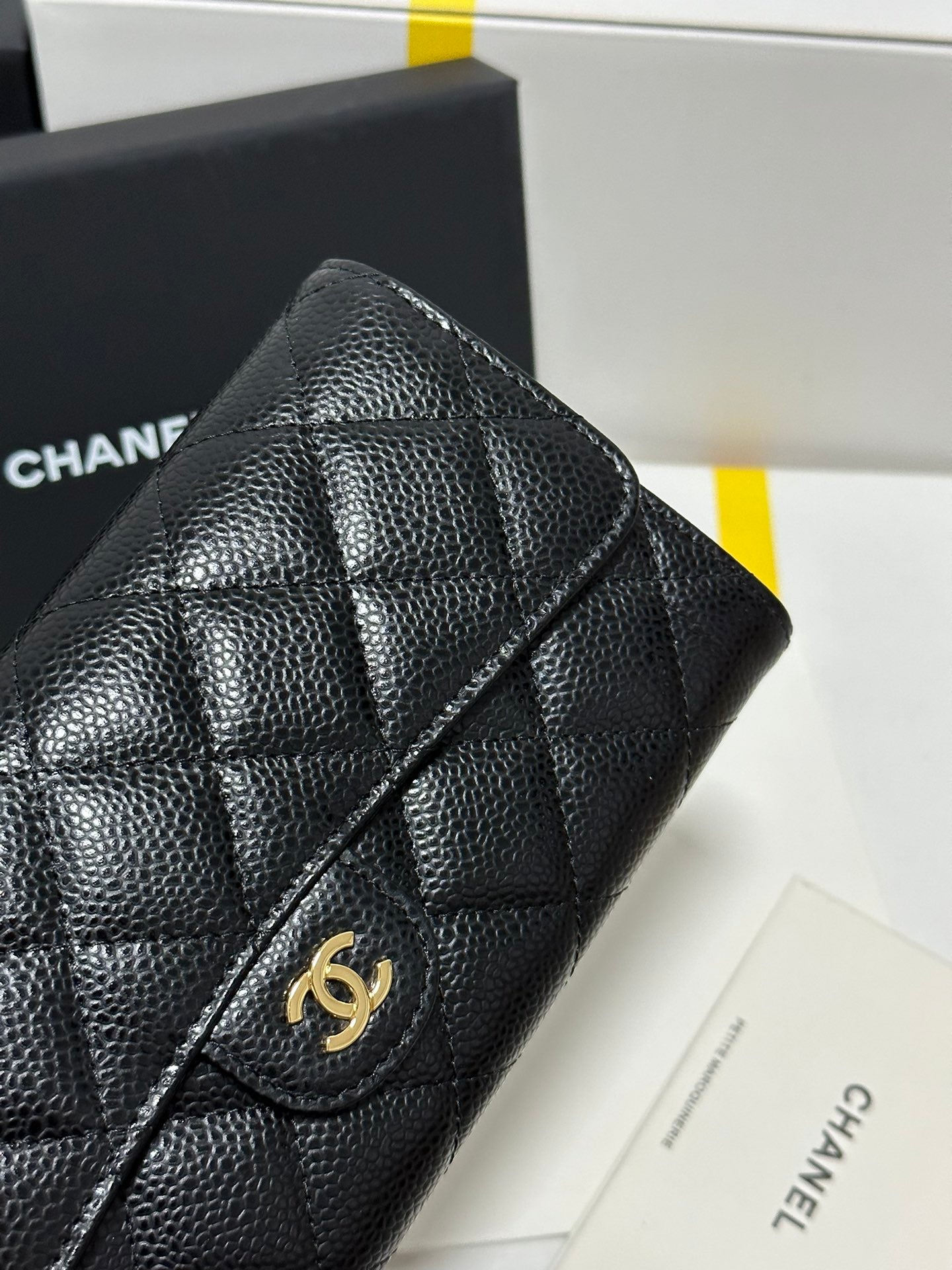 CC Classic Long Flap Wallet Black Quilted Caviar Gold Buckle 243676 mysite