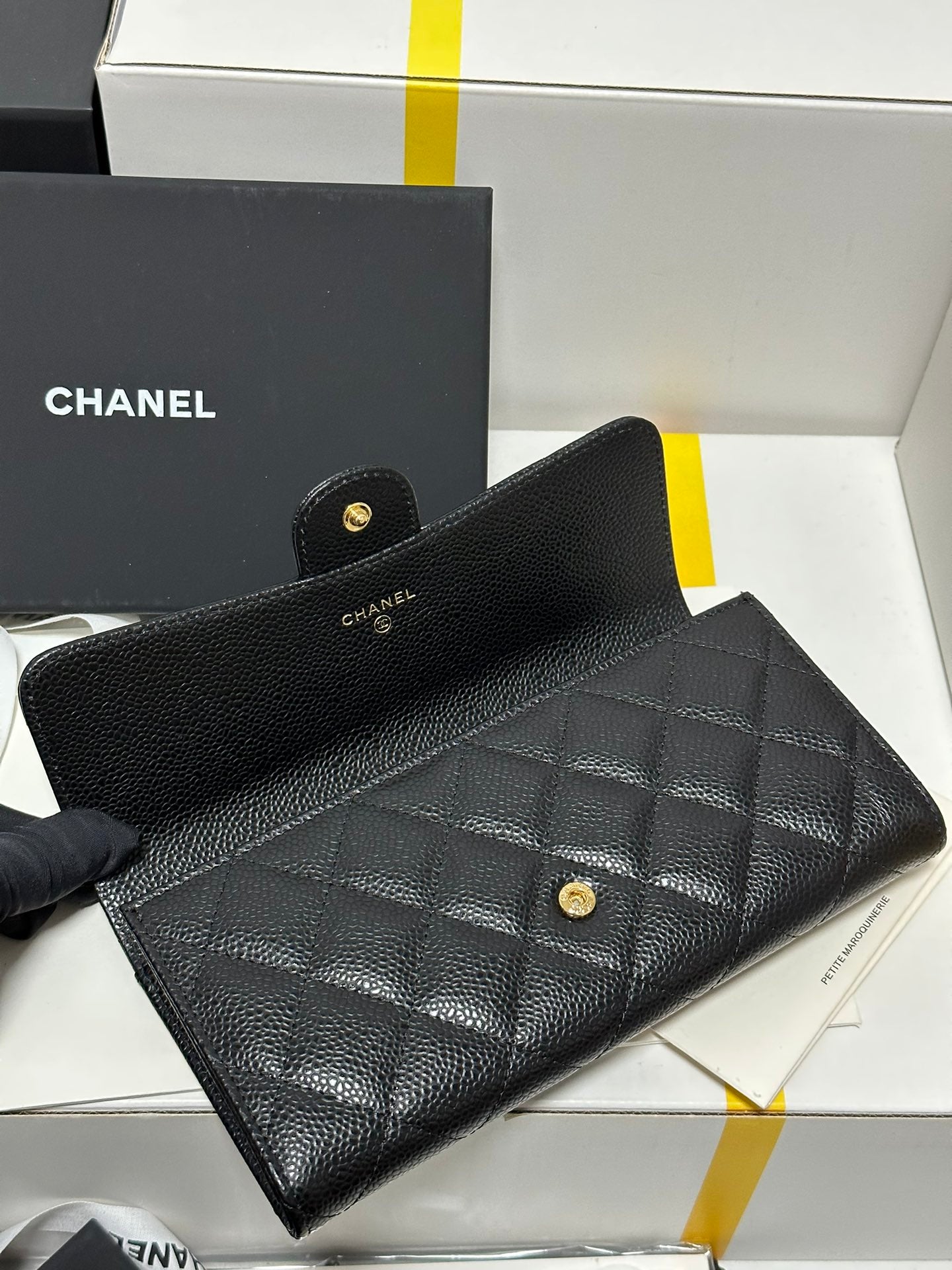 CC Classic Long Flap Wallet Black Quilted Caviar Gold Buckle 243676 mysite
