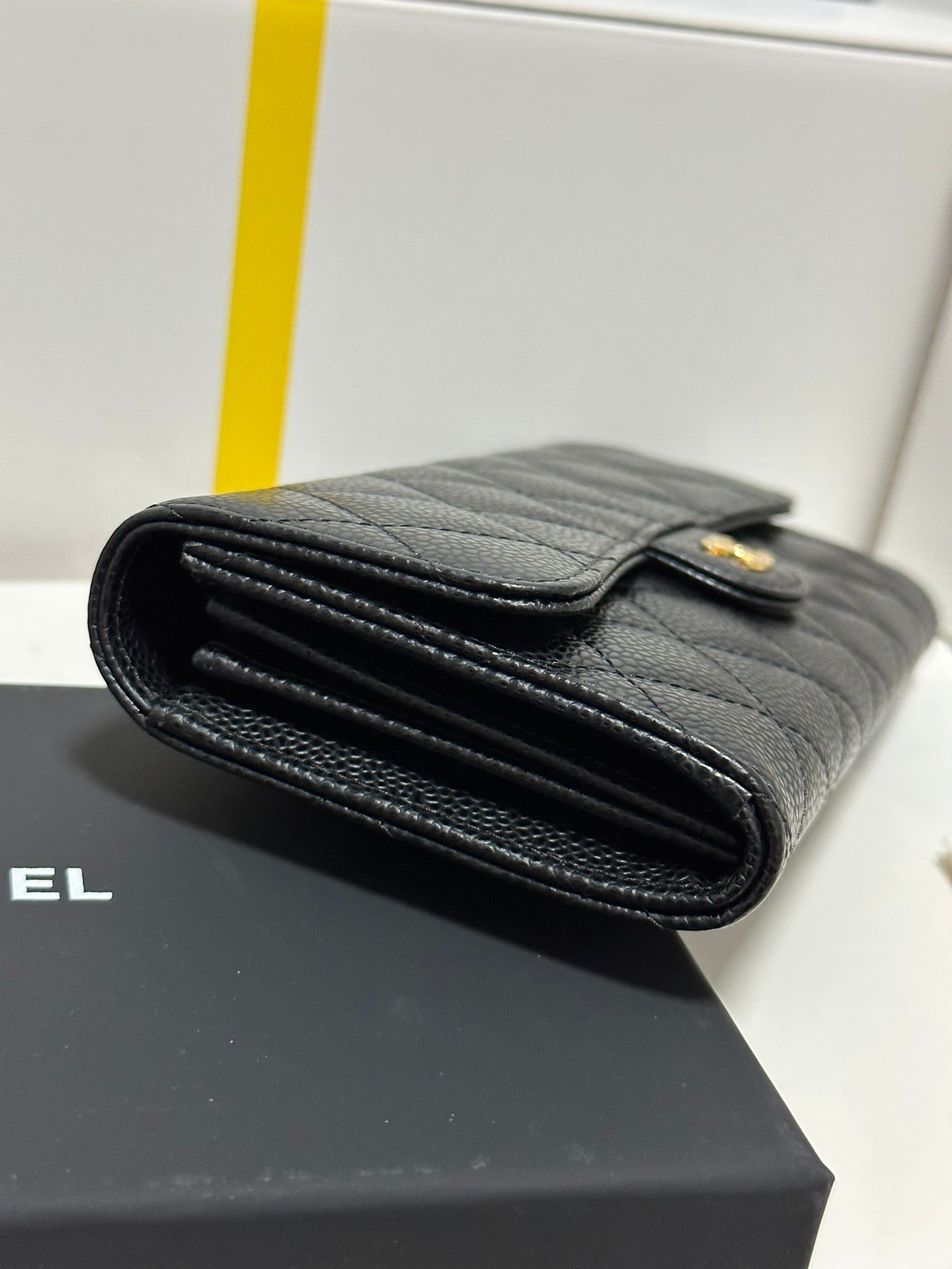CC Classic Long Flap Wallet Black Quilted Caviar Gold Buckle 243676 mysite