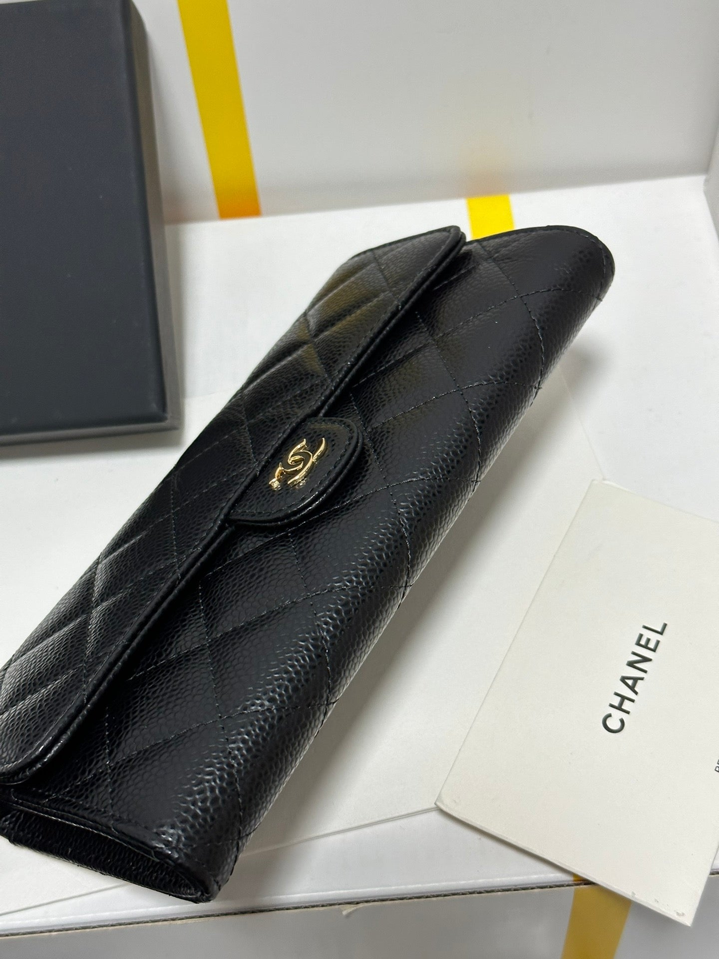 CC Classic Long Flap Wallet Black Quilted Caviar Gold Buckle 243676 mysite