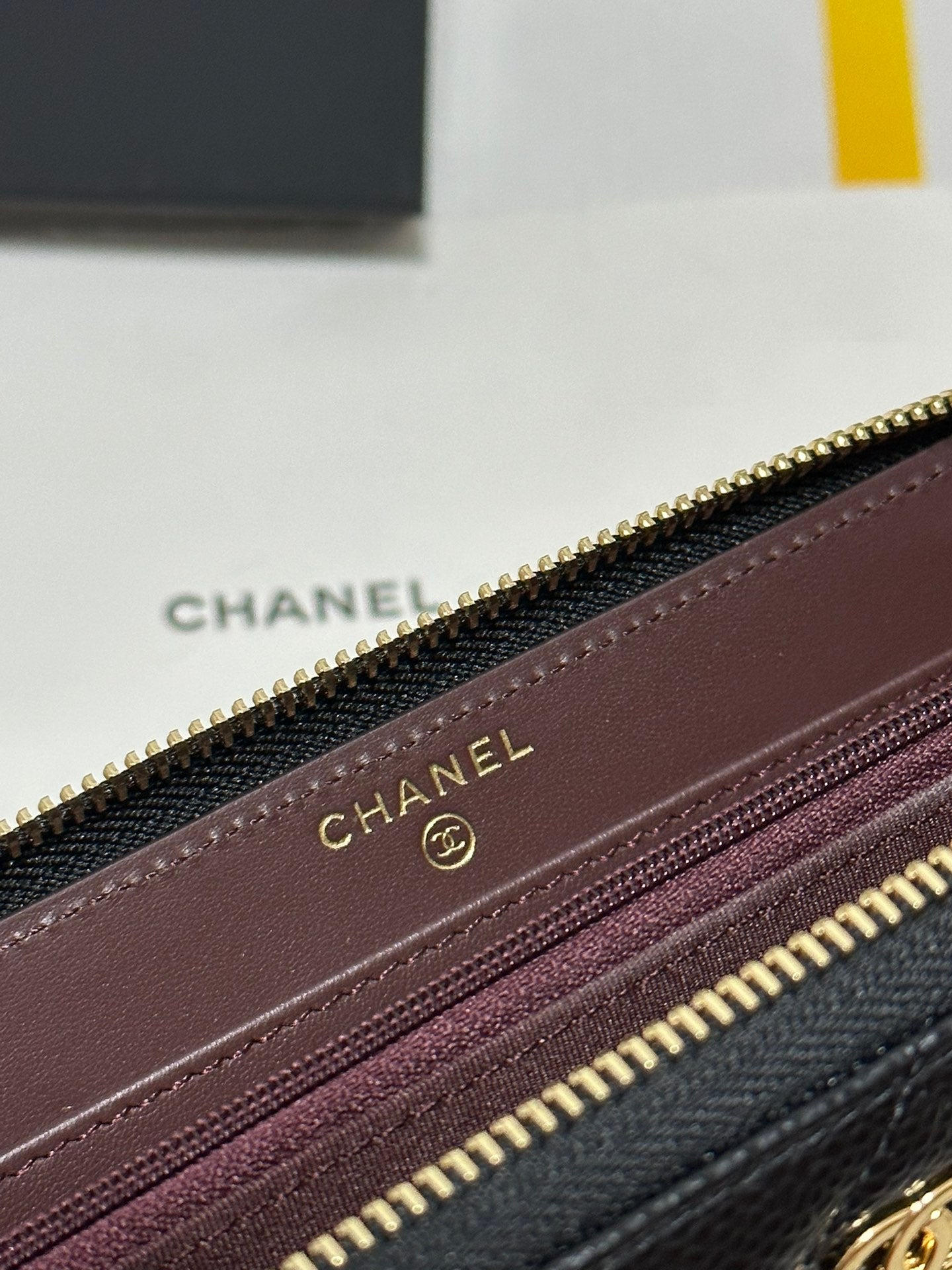 CC Long Zipped Wallet Black Quilted Caviar Gold Buckle 243681 mysite