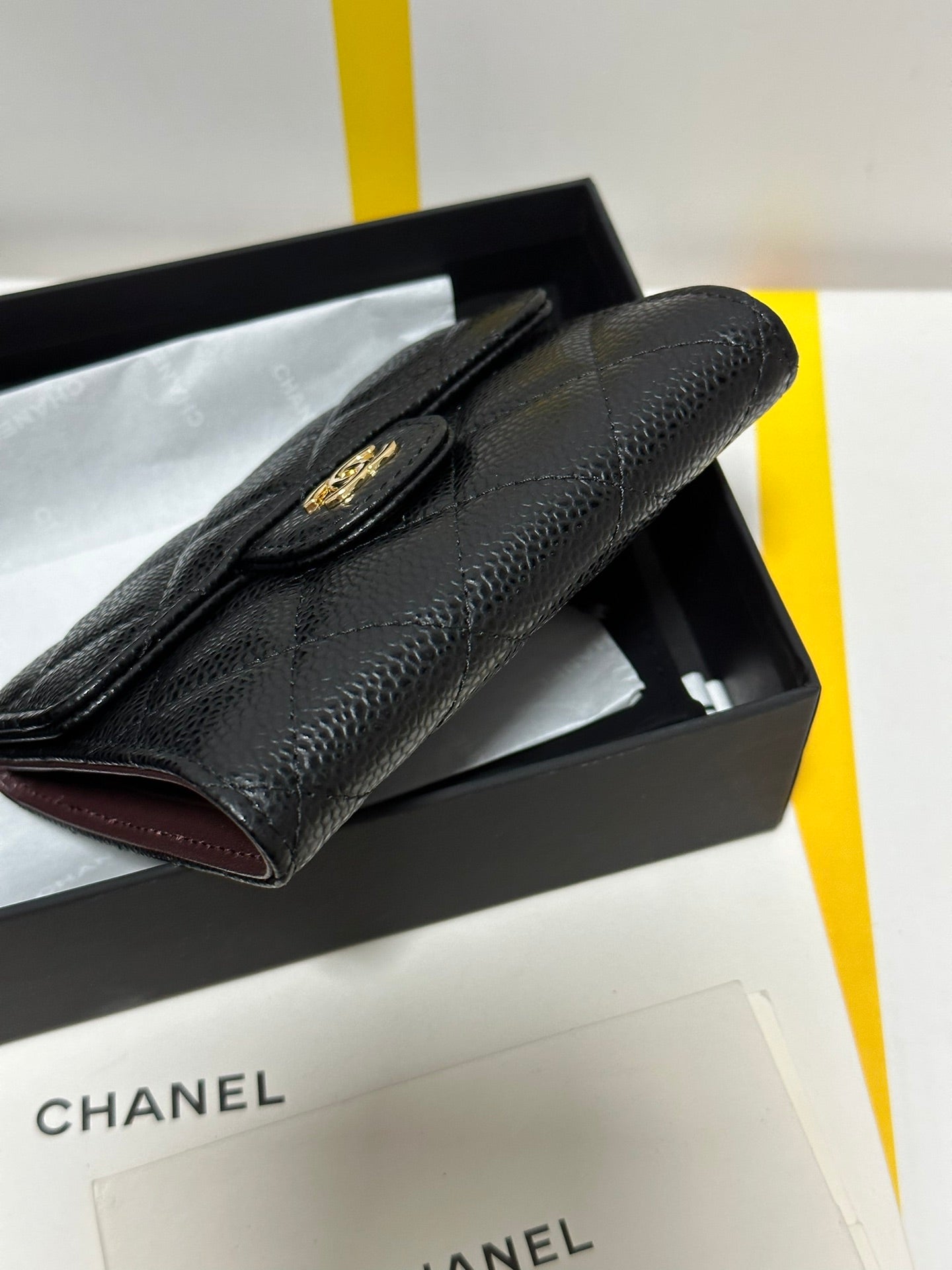 CC CClassic Small Flap Wallet Black Quilted Caviar Gold Buckle 243686 mysite