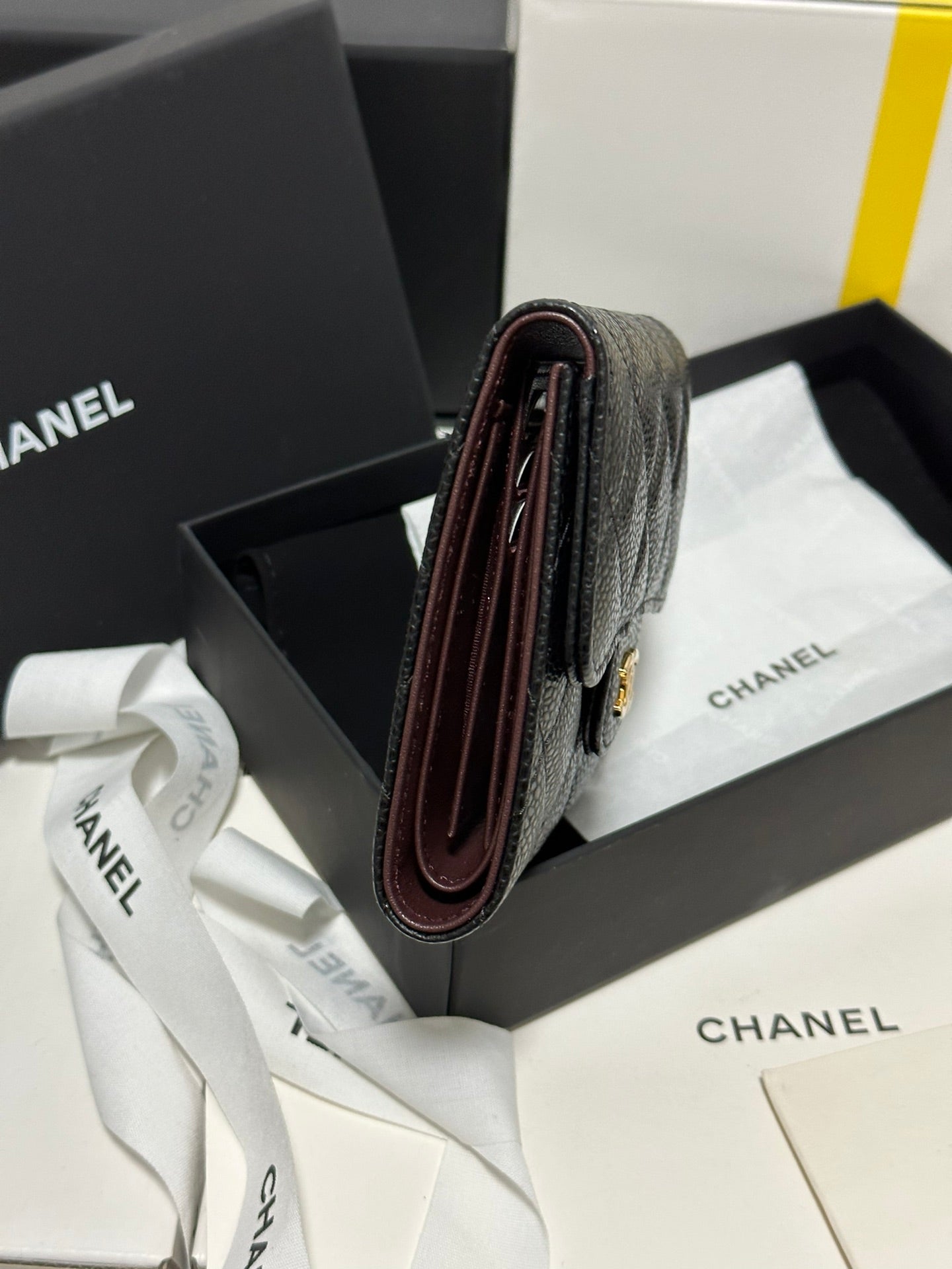 CC CClassic Small Flap Wallet Black Quilted Caviar Gold Buckle 243686 mysite