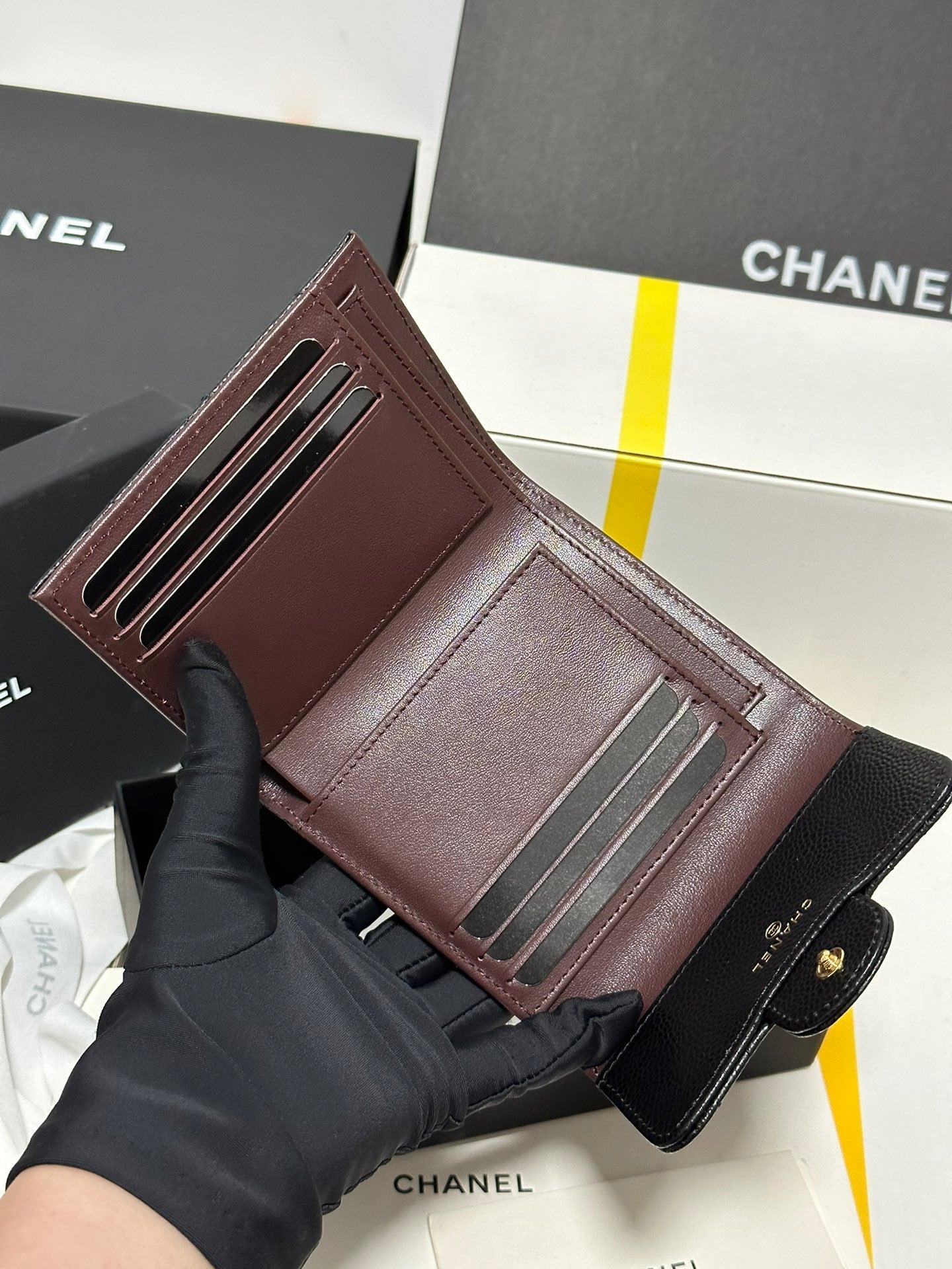 CC CClassic Small Flap Wallet Black Quilted Caviar Gold Buckle 243686 mysite