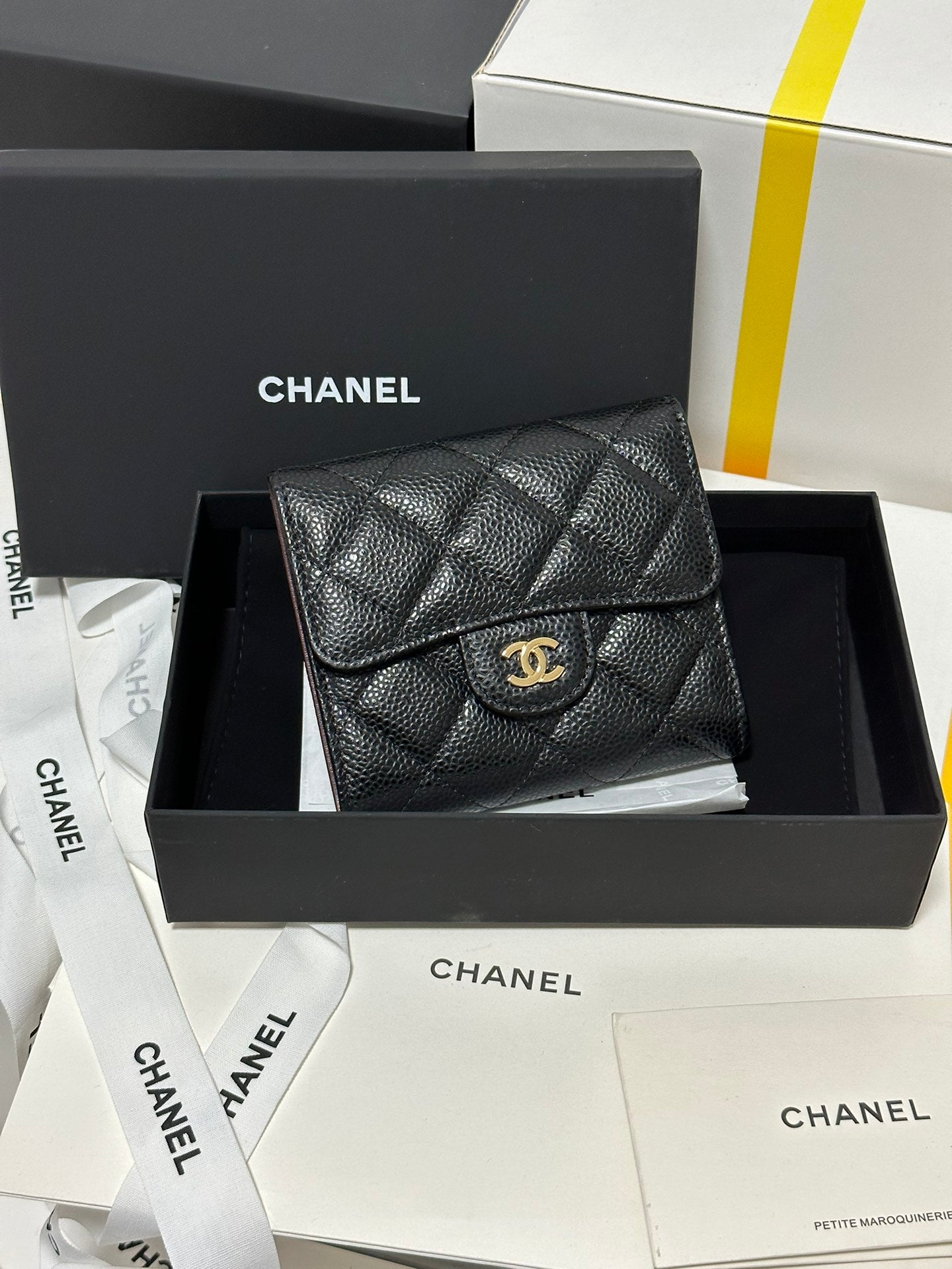 CC CClassic Small Flap Wallet Black Quilted Caviar Gold Buckle 243686 mysite