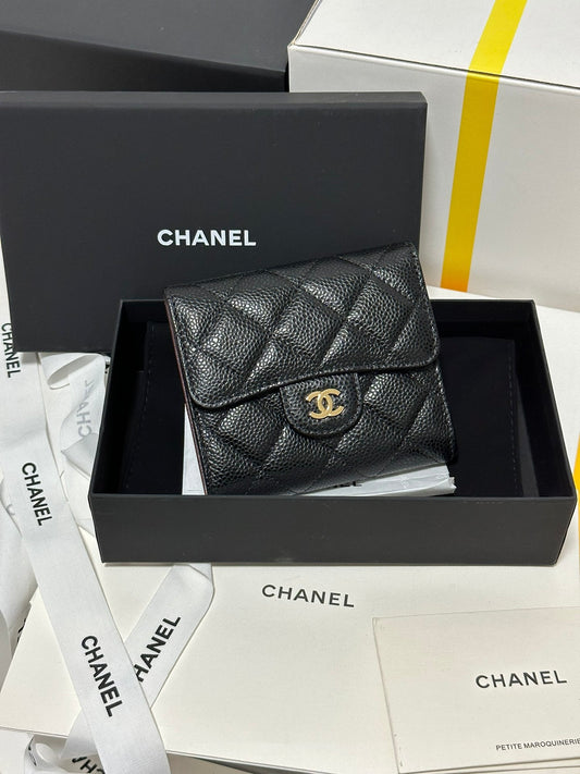 CC CClassic Small Flap Wallet Black Quilted Caviar Gold Buckle 243686 mysite