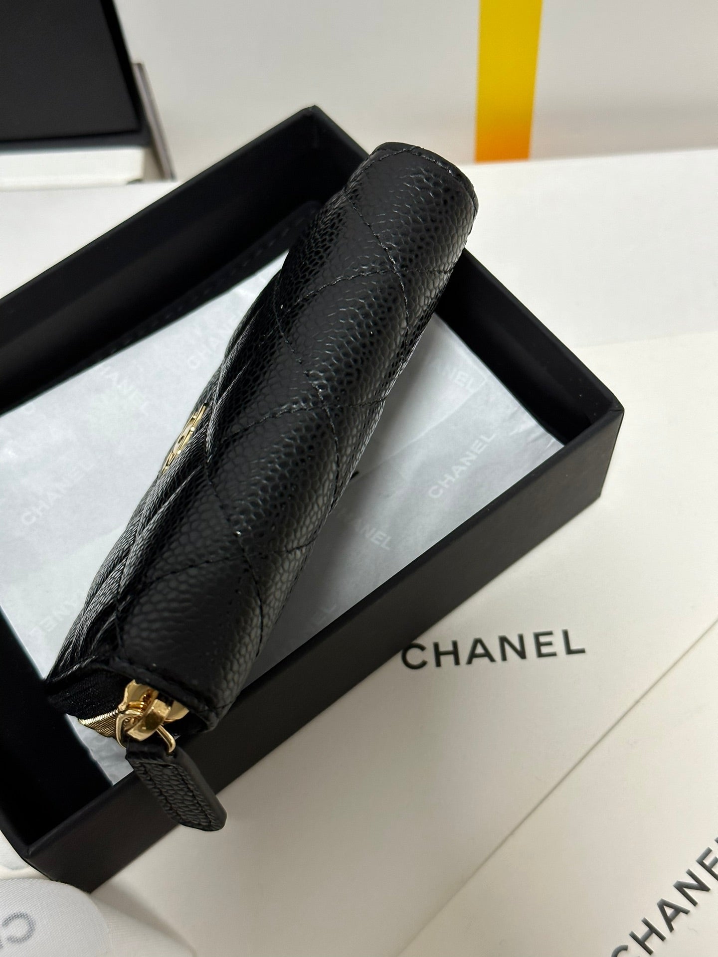 CC Classic Zipped Coin Purse Black Quilted Caviar Gold Buckle 243691 mysite