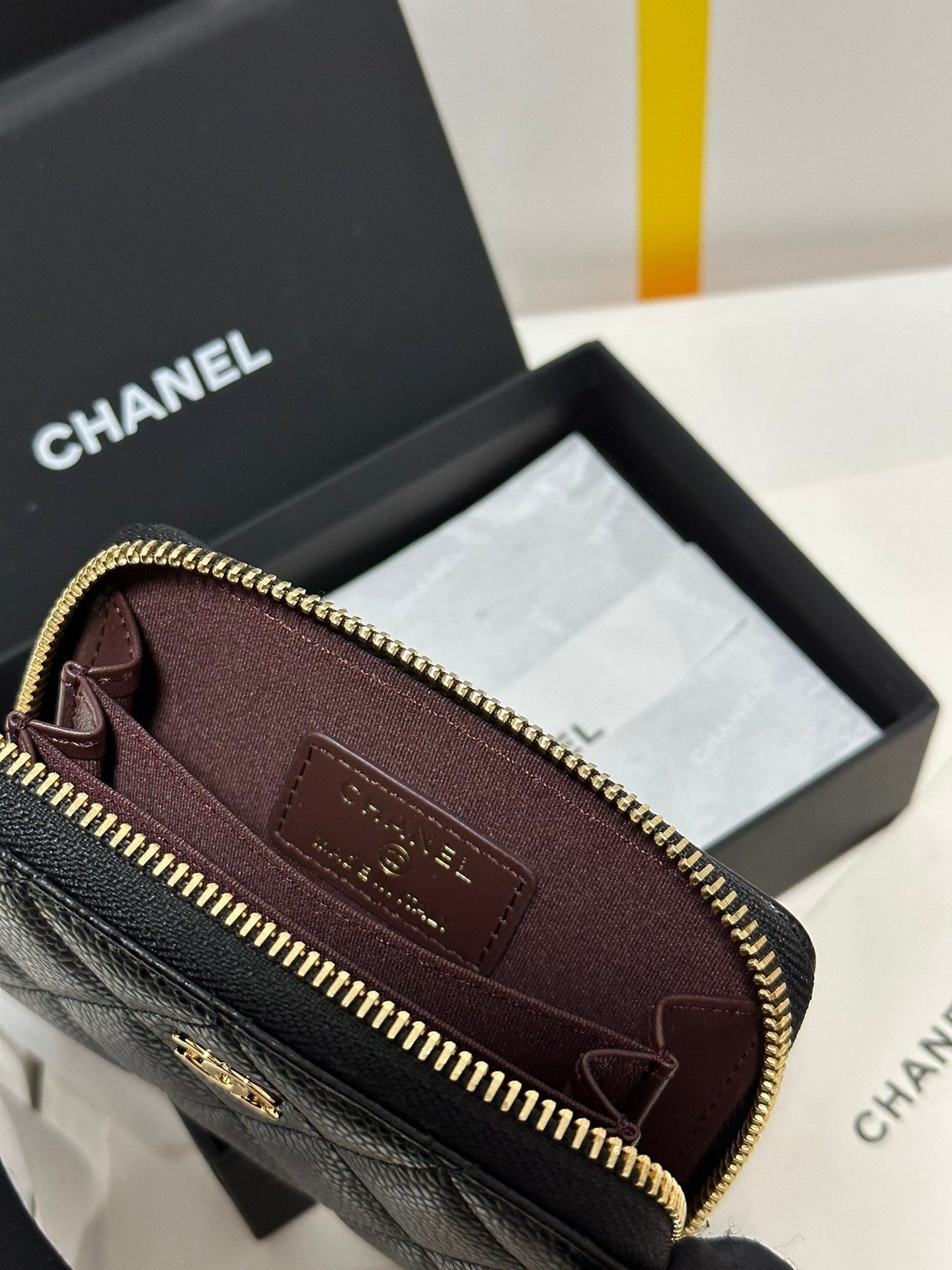 CC Classic Zipped Coin Purse Black Quilted Caviar Gold Buckle 243691 mysite