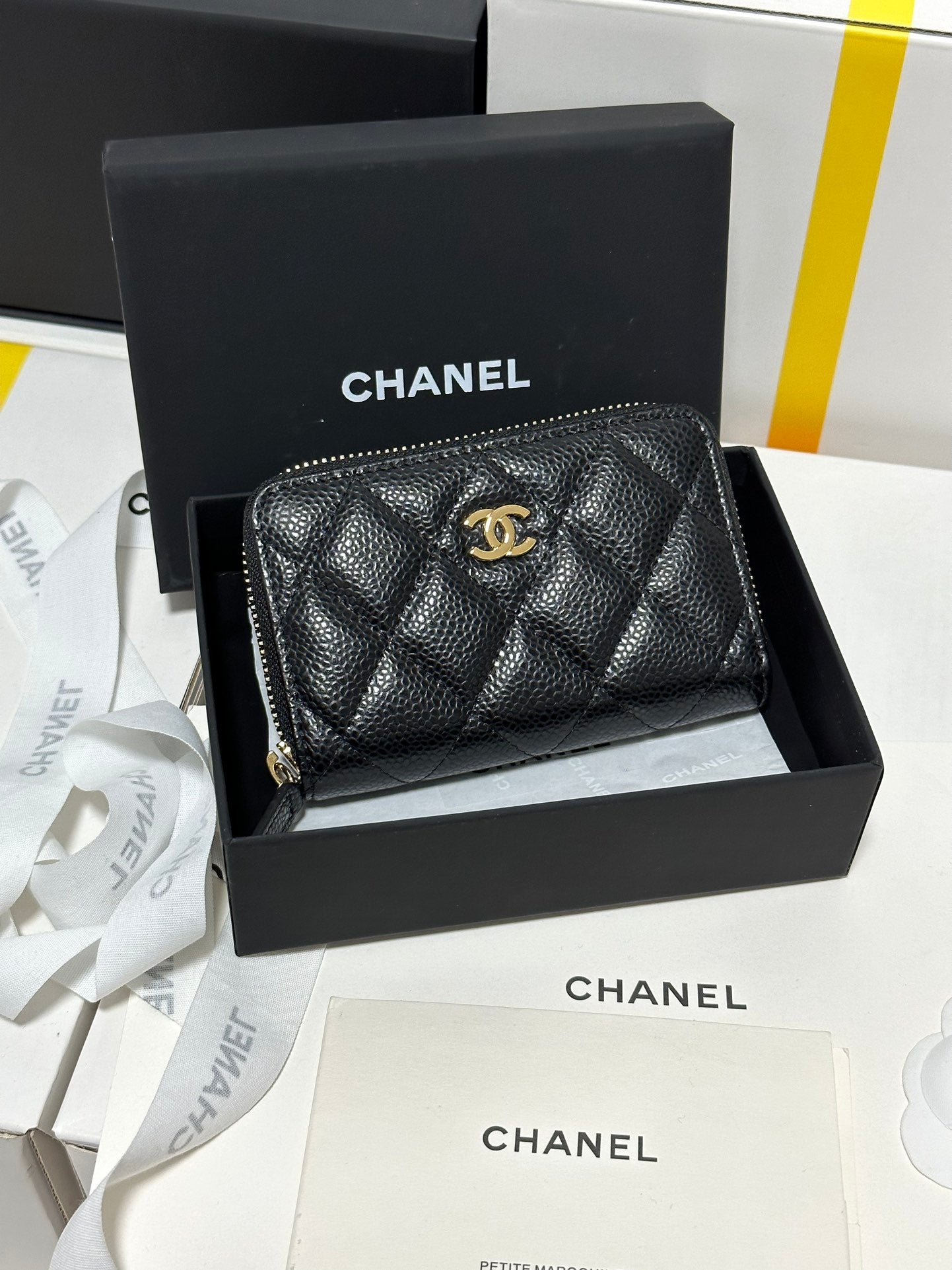 CC Classic Zipped Coin Purse Black Quilted Caviar Gold Buckle 243691 mysite