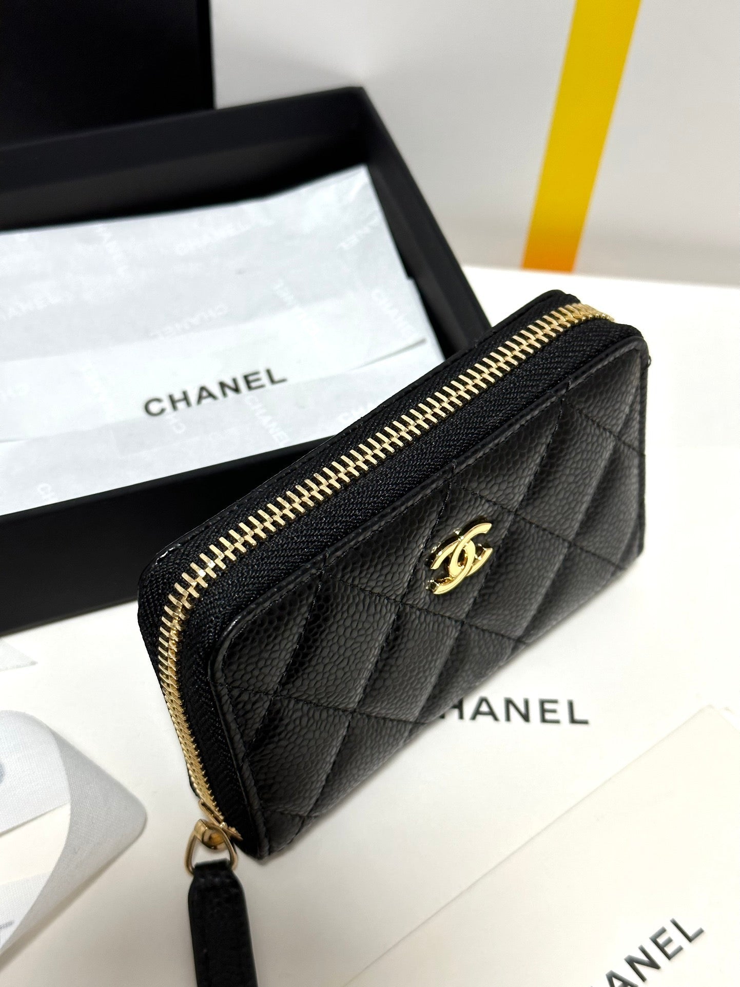 CC Classic Zipped Coin Purse Black Quilted Caviar Gold Buckle 243691 mysite