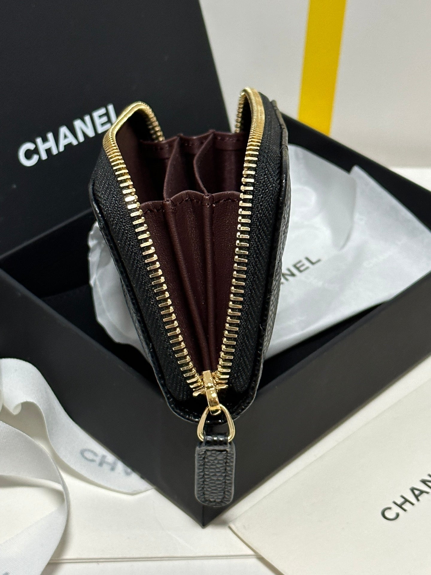 CC Classic Zipped Coin Purse Black Quilted Caviar Gold Buckle 243691 mysite