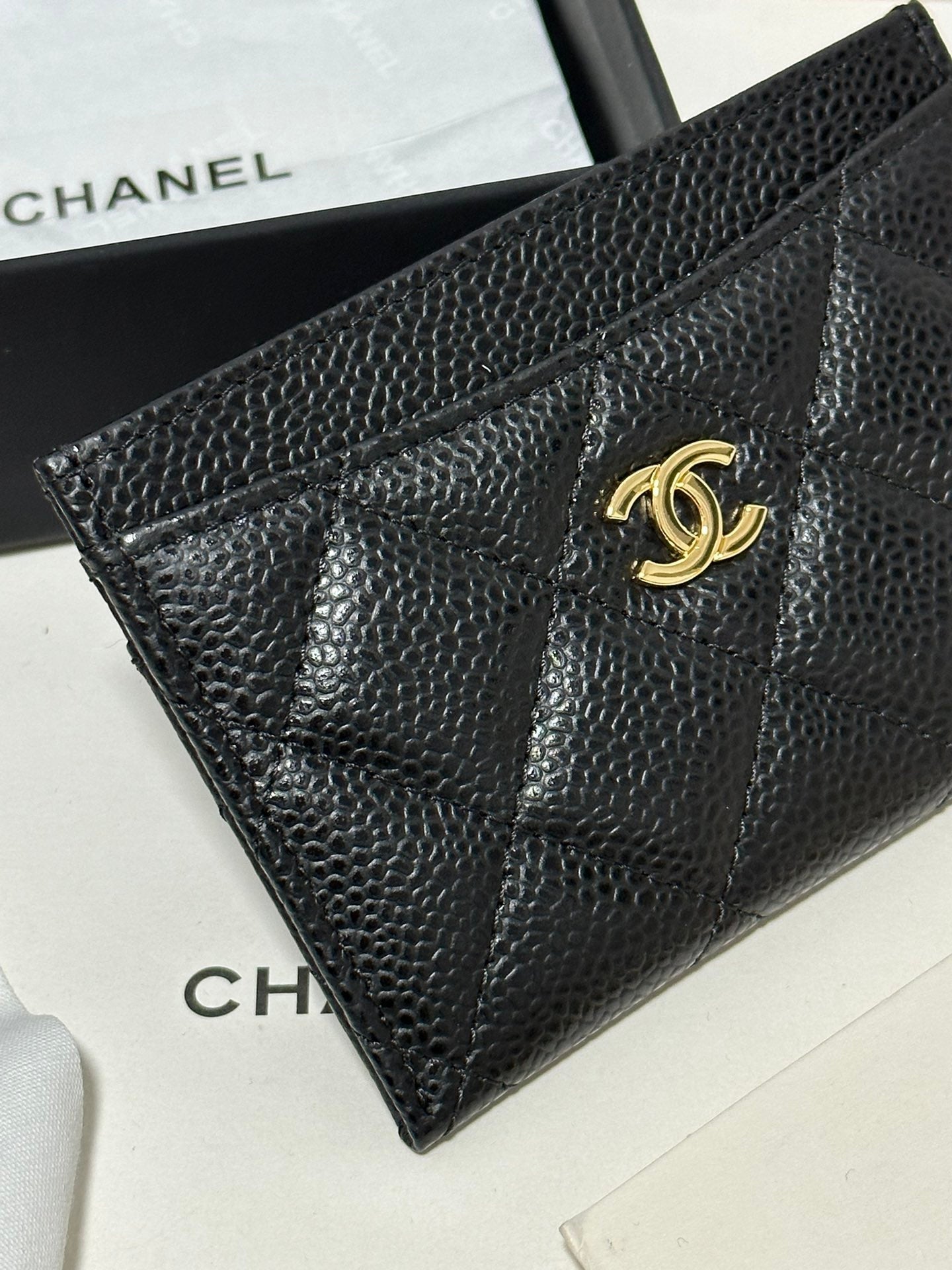 CC Classic Card Holder Black Quilted Caviar Gold Buckle 243696 mysite