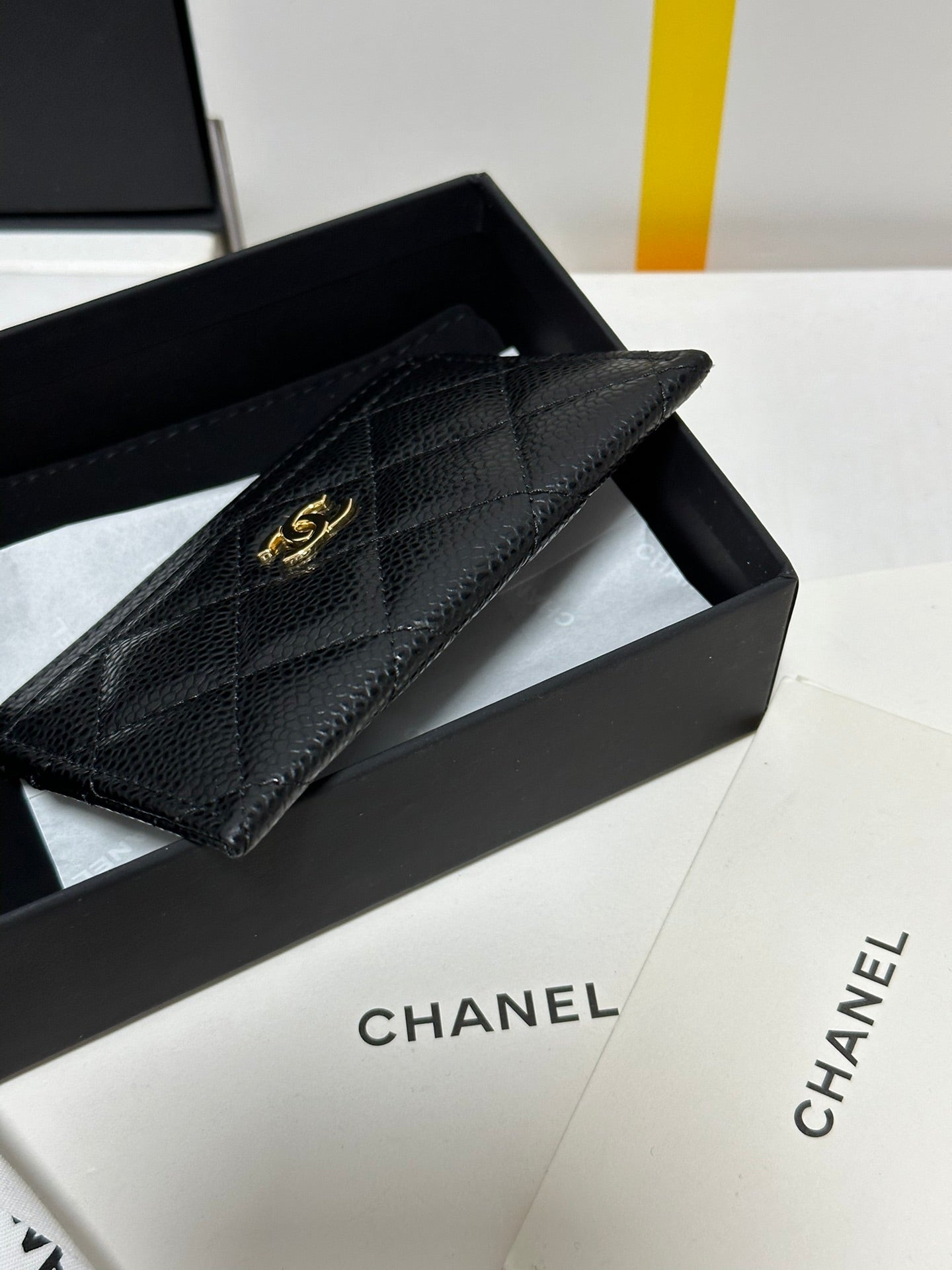 CC Classic Card Holder Black Quilted Caviar Gold Buckle 243696 mysite