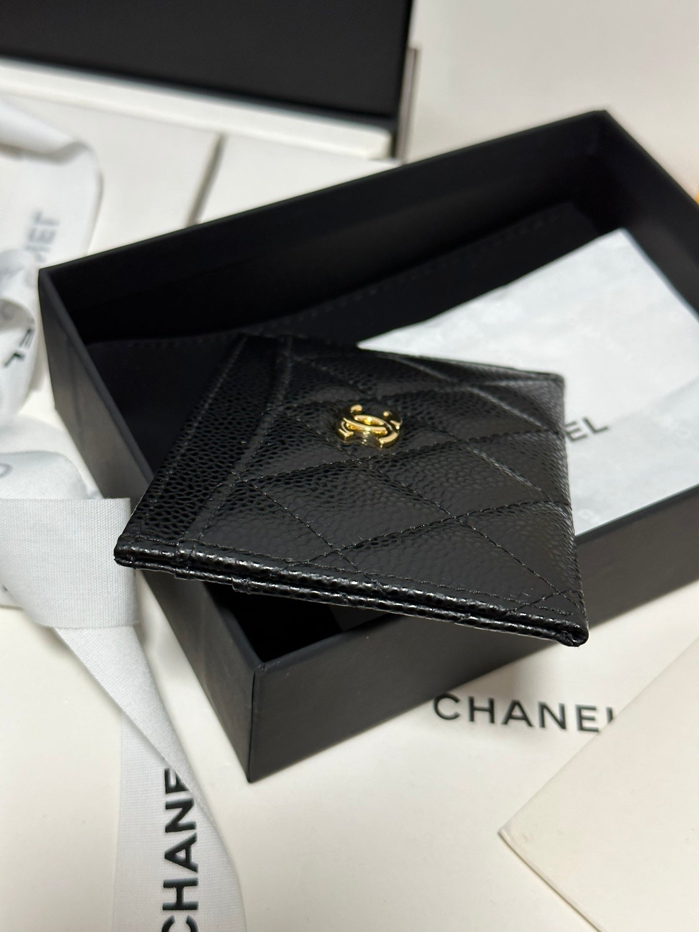 CC Classic Card Holder Black Quilted Caviar Gold Buckle 243696 mysite