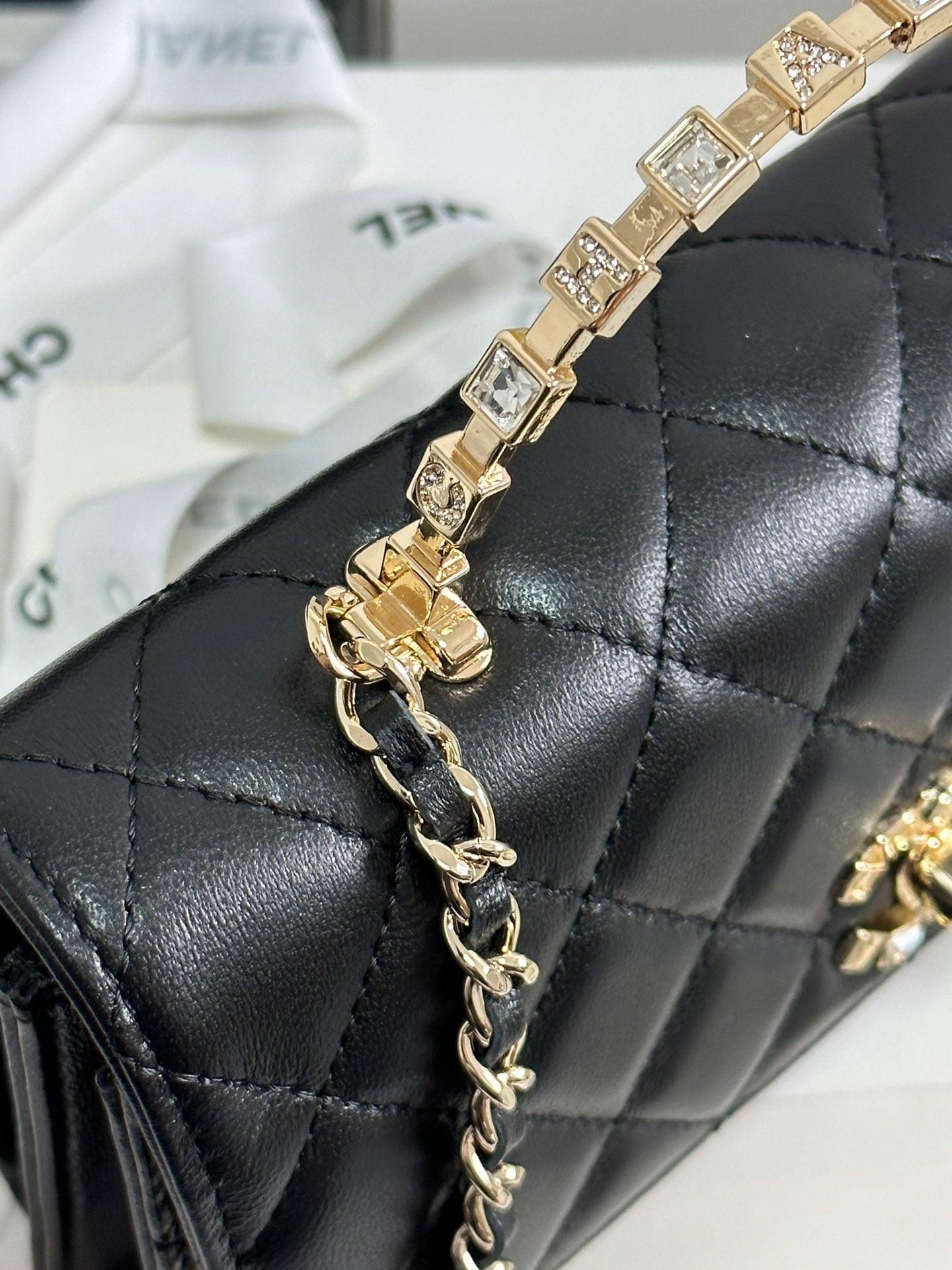 FLAP BAG 18 WITH HANDLE IN BLACK CALFSKIN GOLD HARDWARE mysite