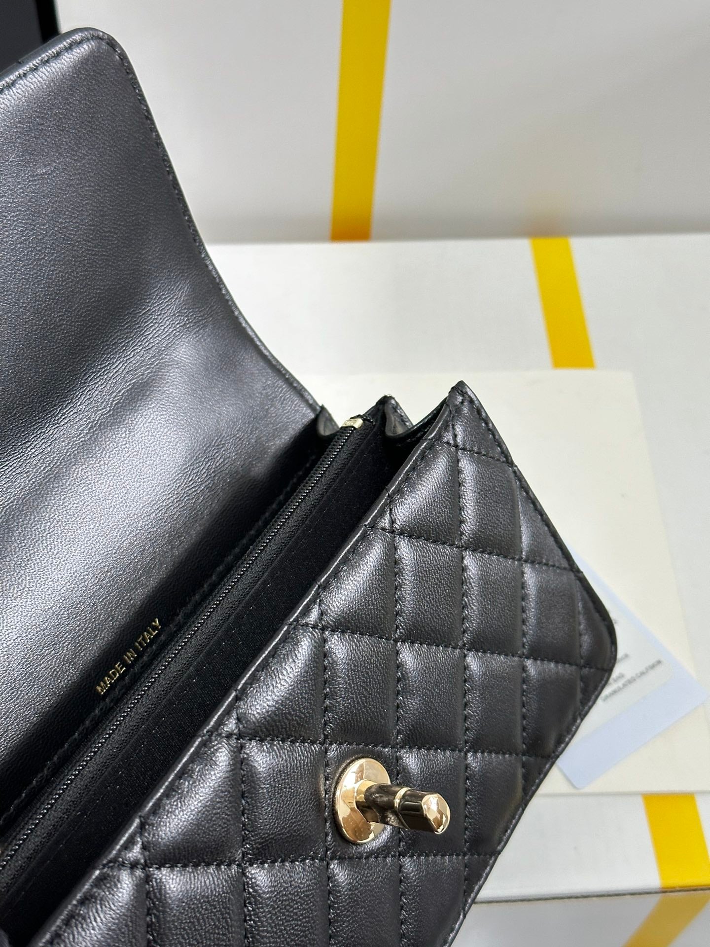 FLAP BAG 18 WITH HANDLE IN BLACK CALFSKIN GOLD HARDWARE mysite